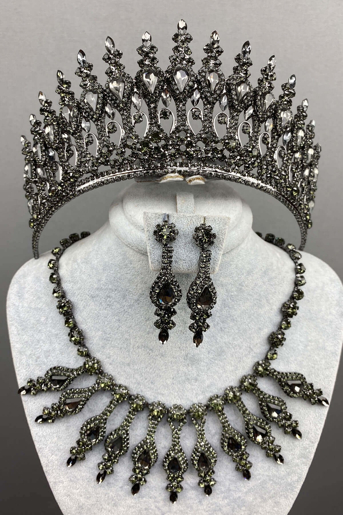 Anthracite Gray Henna Bridal Henna Crown Necklace Earring Set