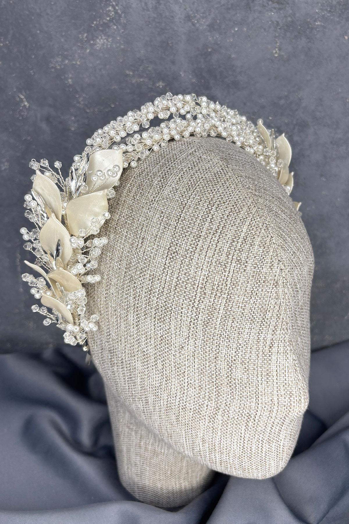 Asensa Çift Sıra Mineli Kristalli Gelin Tacı Saç Aksesuarı