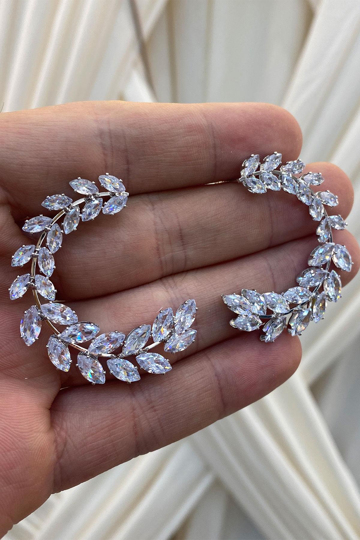 Baget Zirkon Taşlı Abiye Parlak Küpe