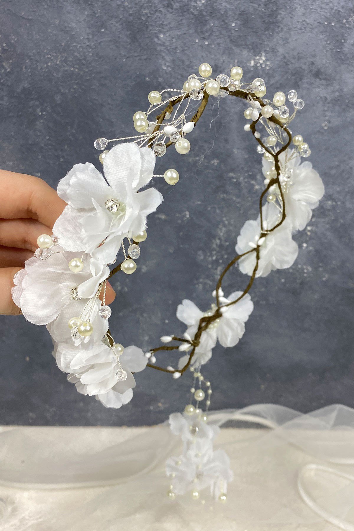فرع الربيع اللؤلؤ مطرز تاج الشعر الإكسسوار