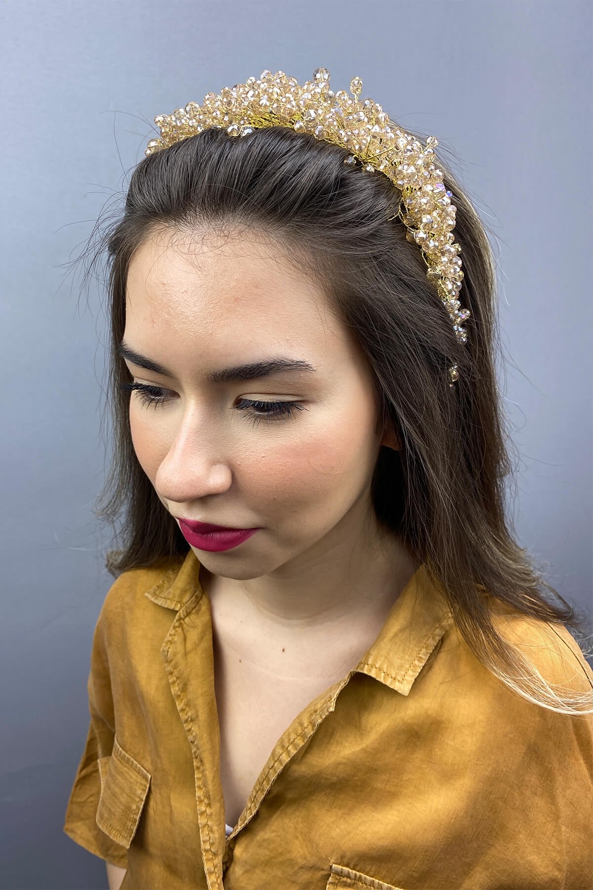 Honey Color Asian Crystal Bridal Hair Accessory