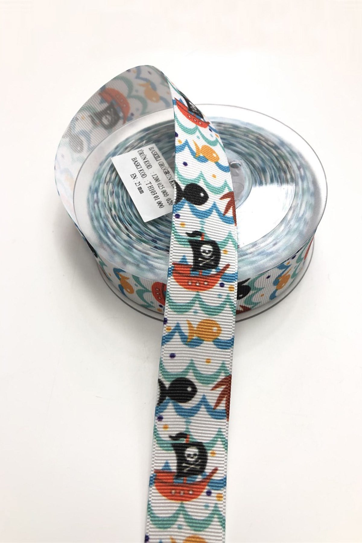 Fish Patterned Grosgrain Ribbon 2,5 cm 1 m