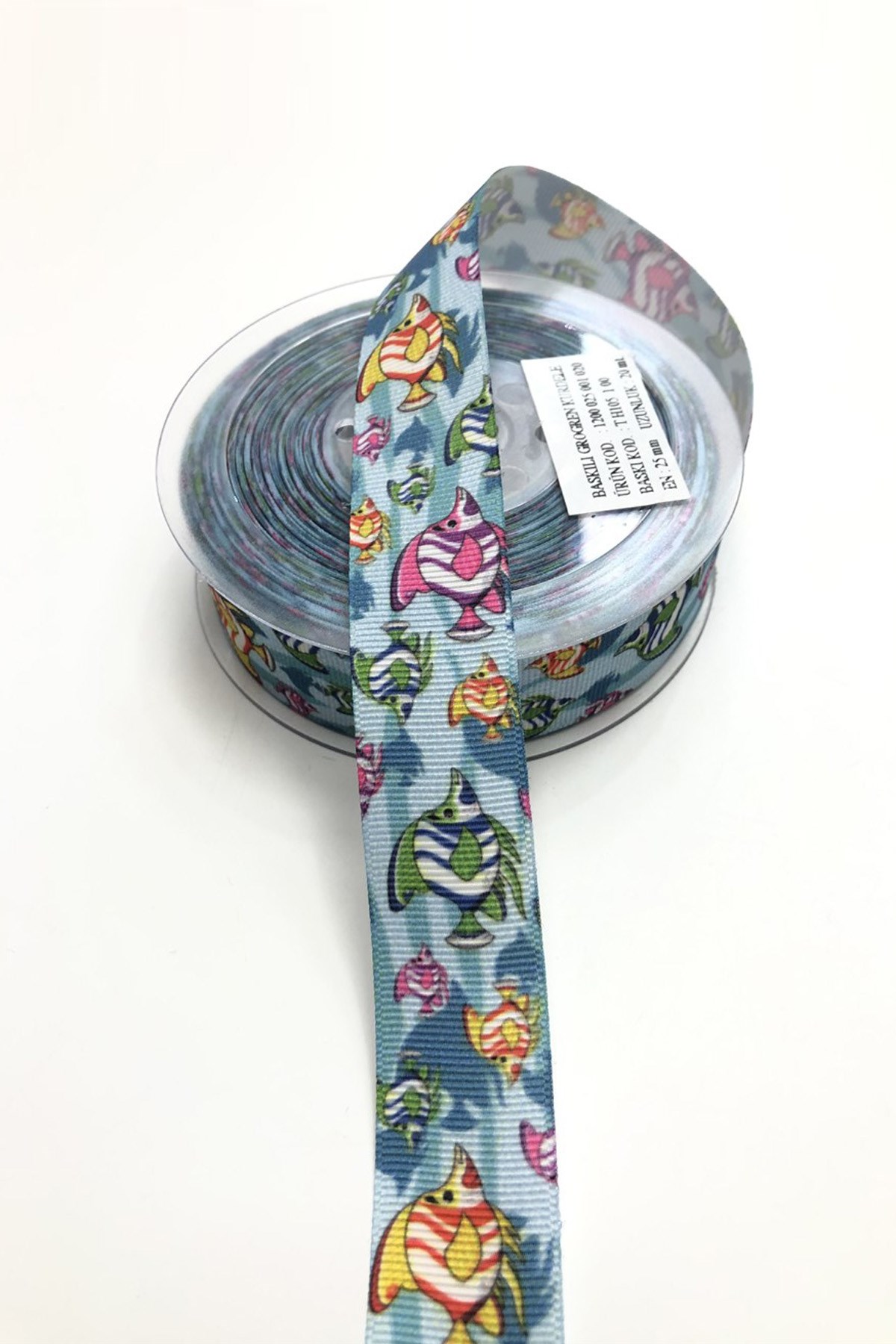 Fish Patterned Grosgrain Ribbon 2,5 cm 1 m