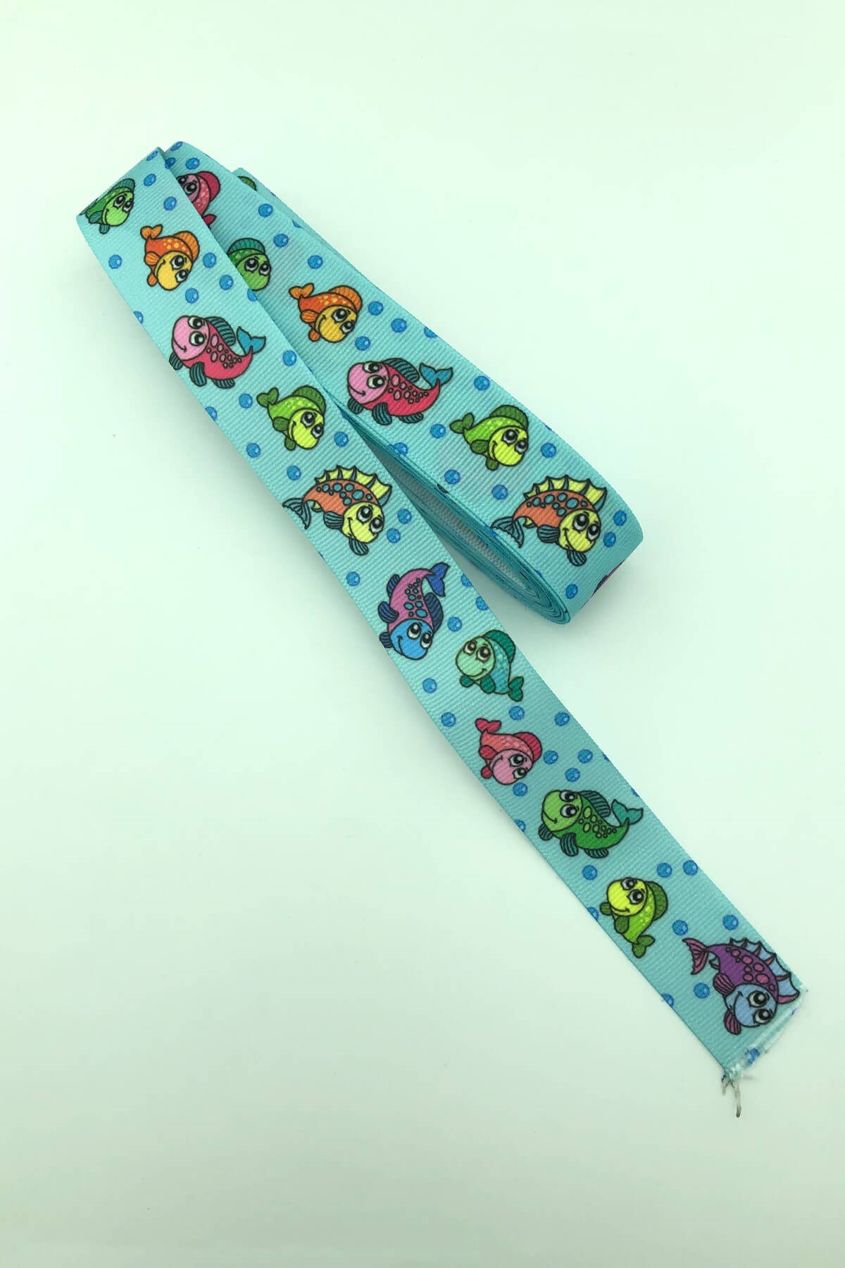 Fish Figure Printed Grosgrain Ribbon 10 Mt