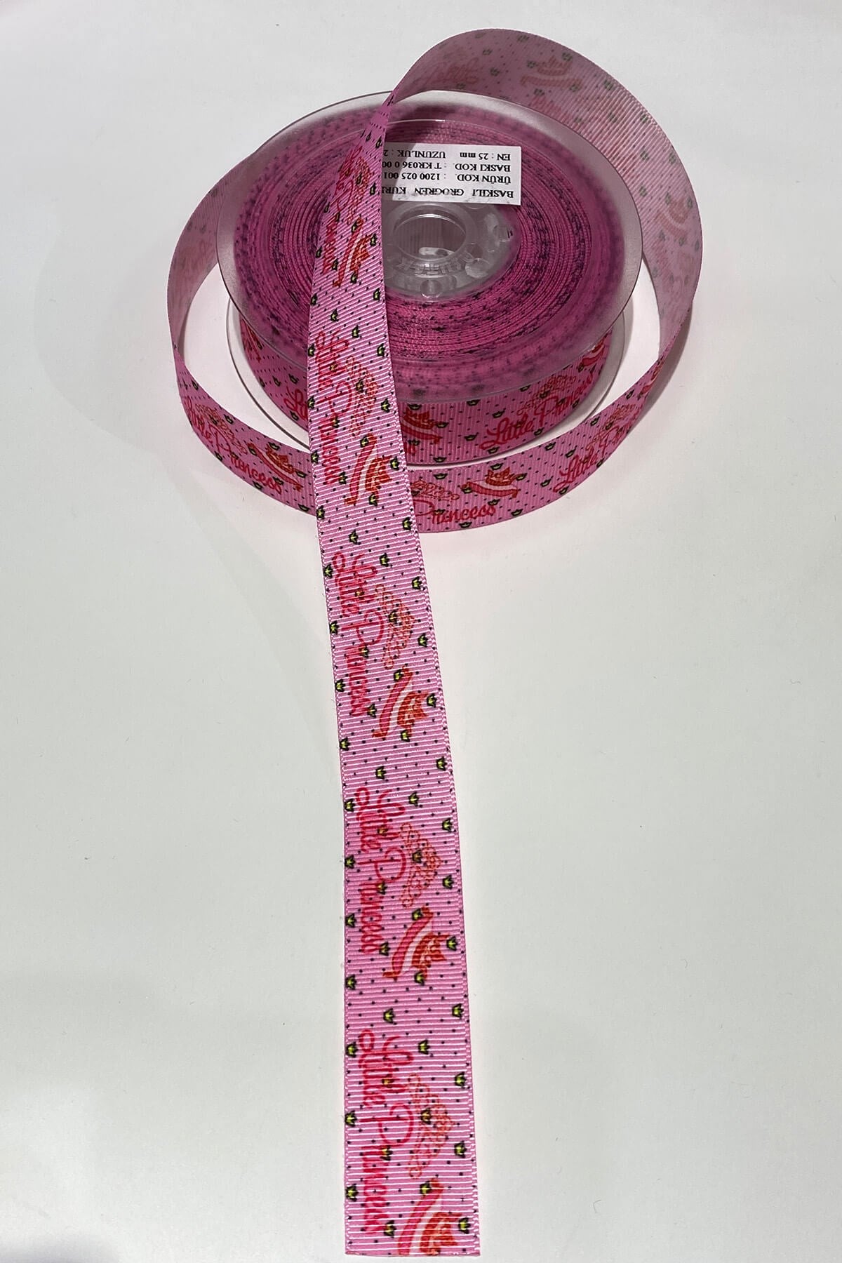 Printed Patterned Grosgrain Ribbon 1 mt 2.5 cm Pink