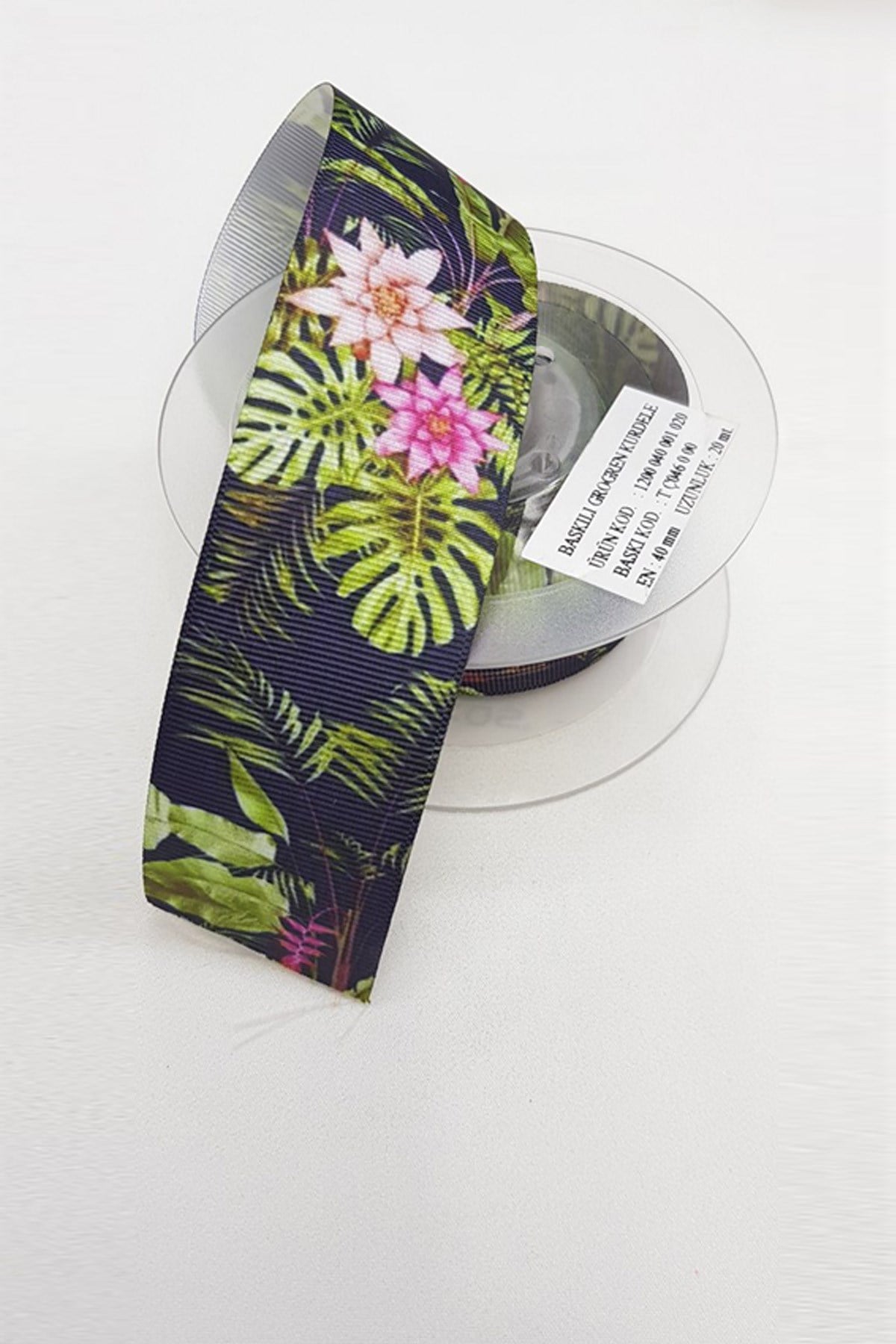 Lotus Flower Printed Grosgrain Ribbon 4 cm