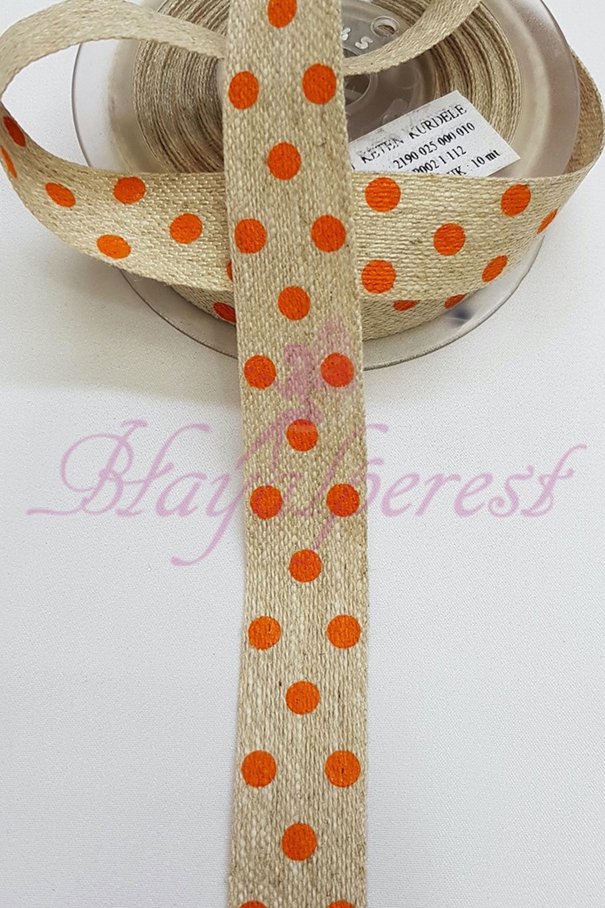 Orange Polka Dot Printed Linen Ribbon 1.5 Cm