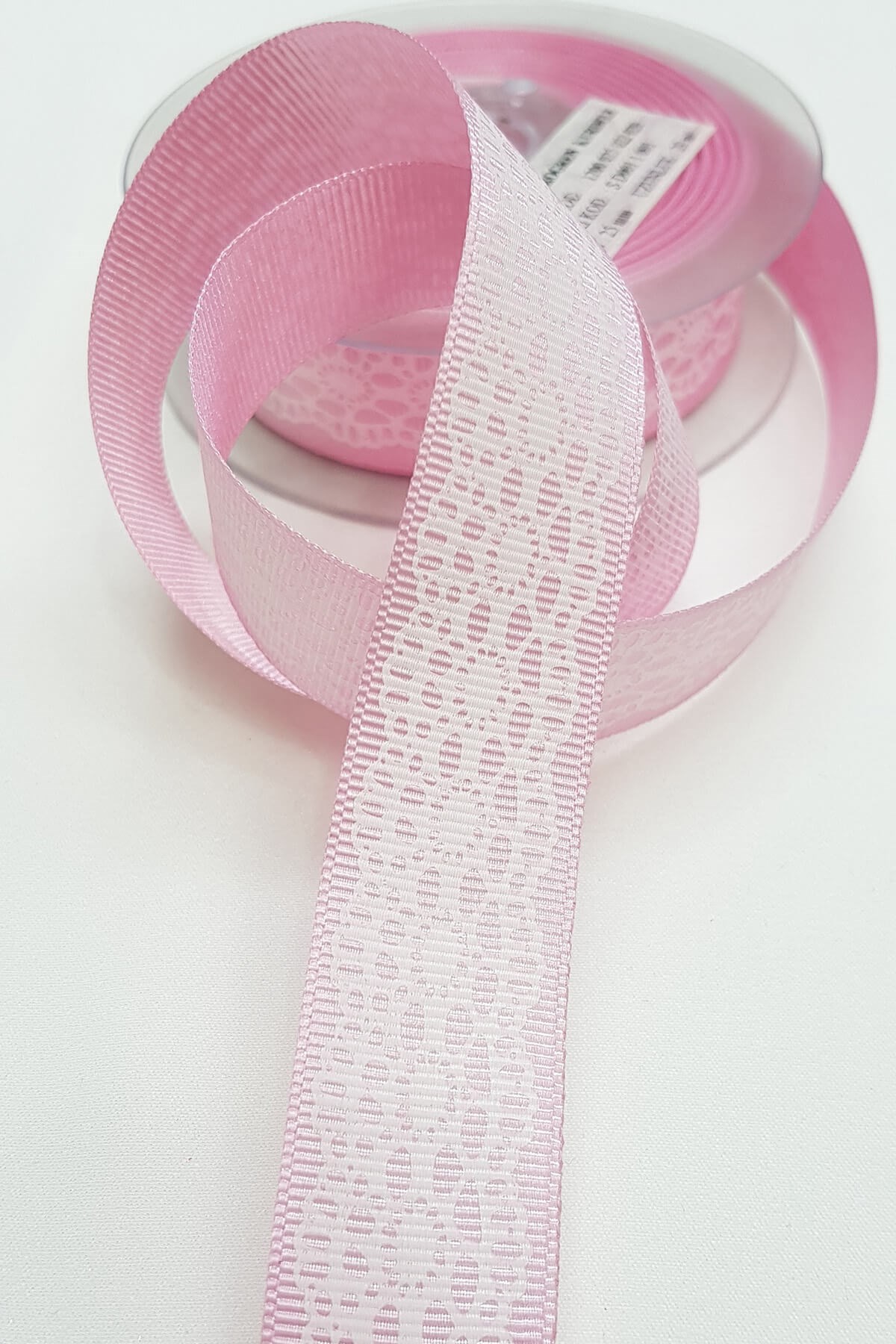 Pink Lace Pattern Printed Grosgrain Ribbon 2.5Cm