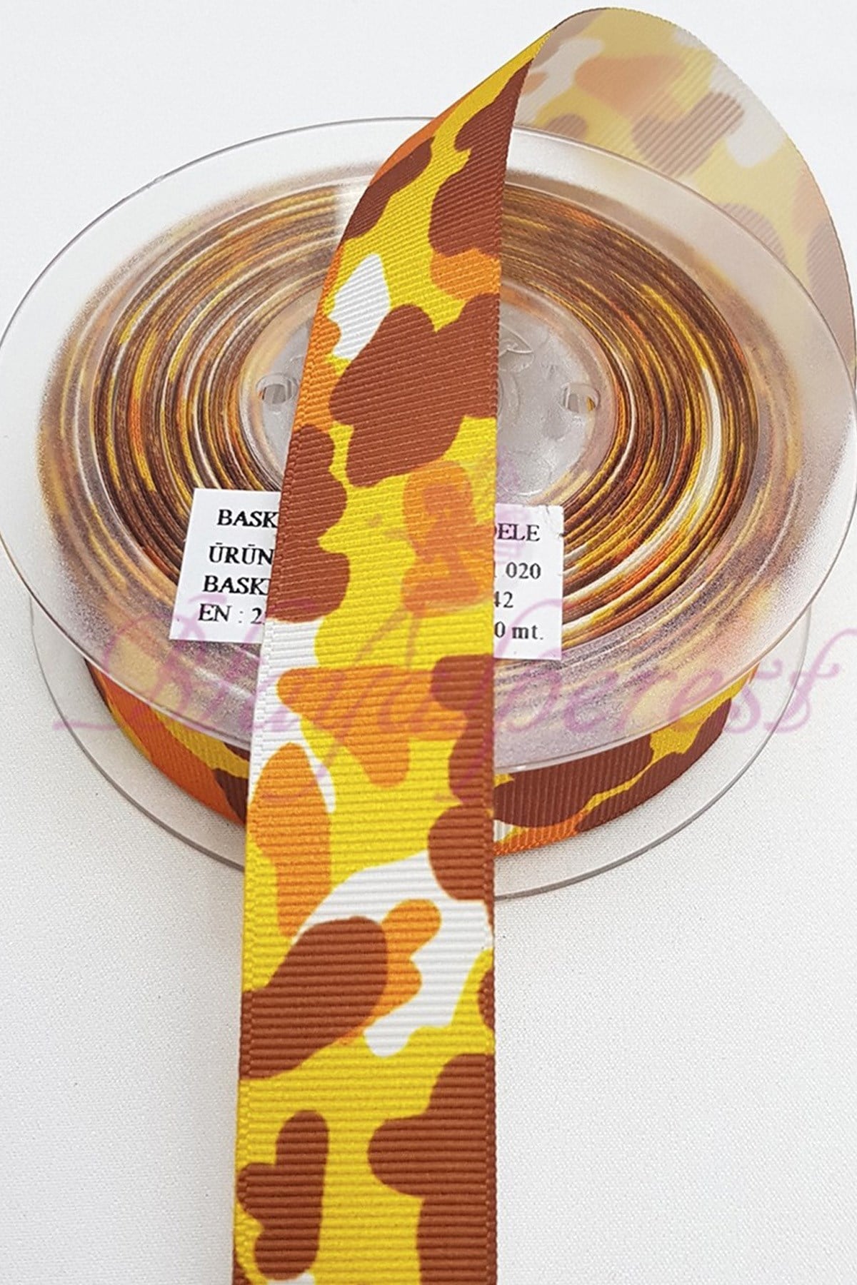 Yellow Camouflage Printed Grosgrain Ribbon 2.5Cm