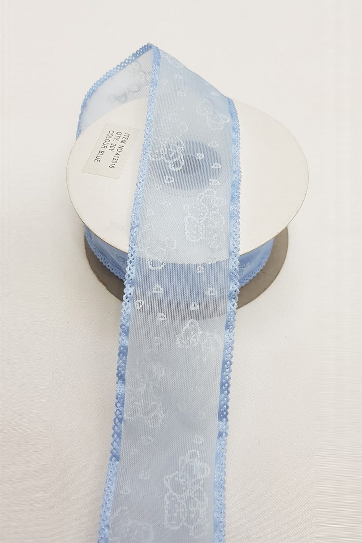 Blue Teddy Bear Theme Printed Organza Ribbon 4 Cm