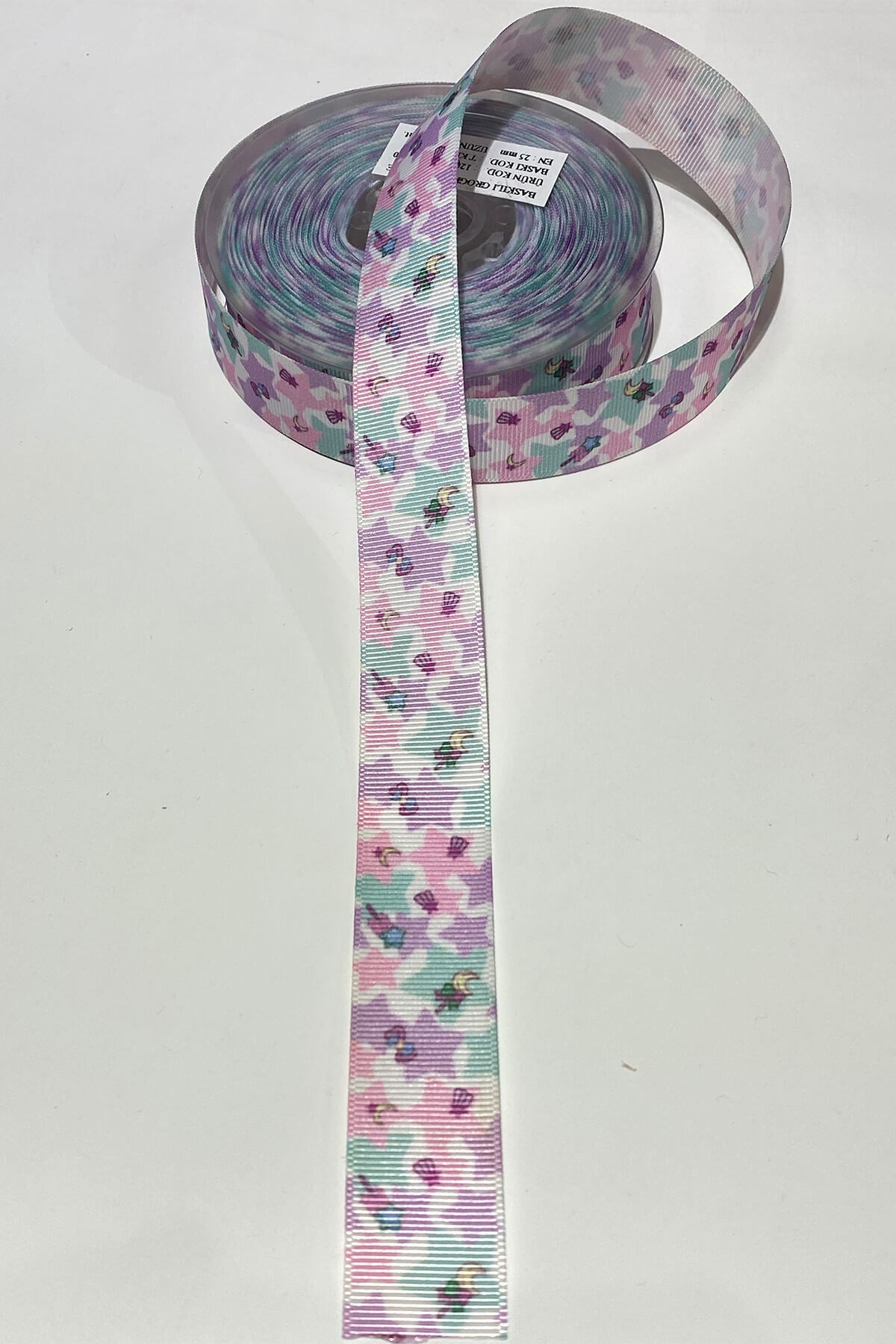 Baskılı Renkli Grogren Kurdele 1 mt 2,5 cm Pembe