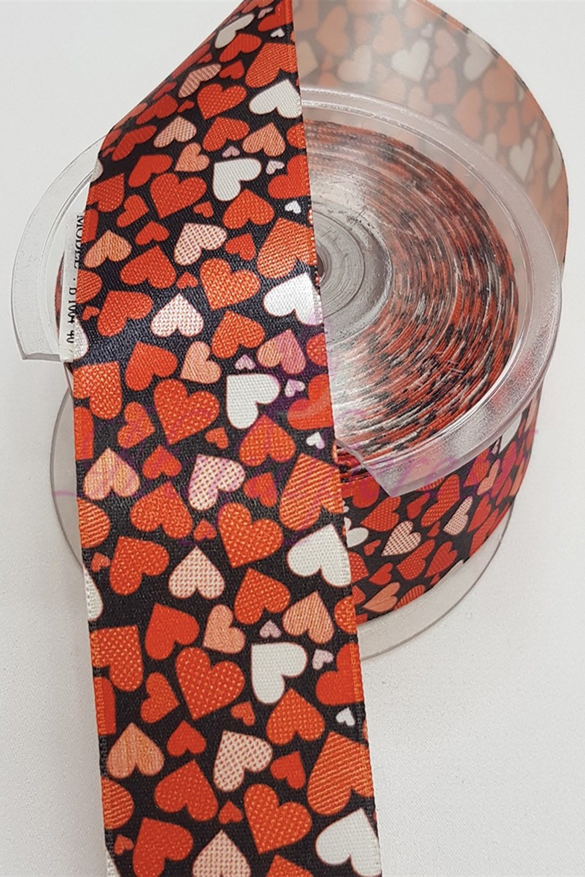 Red White Heart Printed Satin Ribbon 4Cm