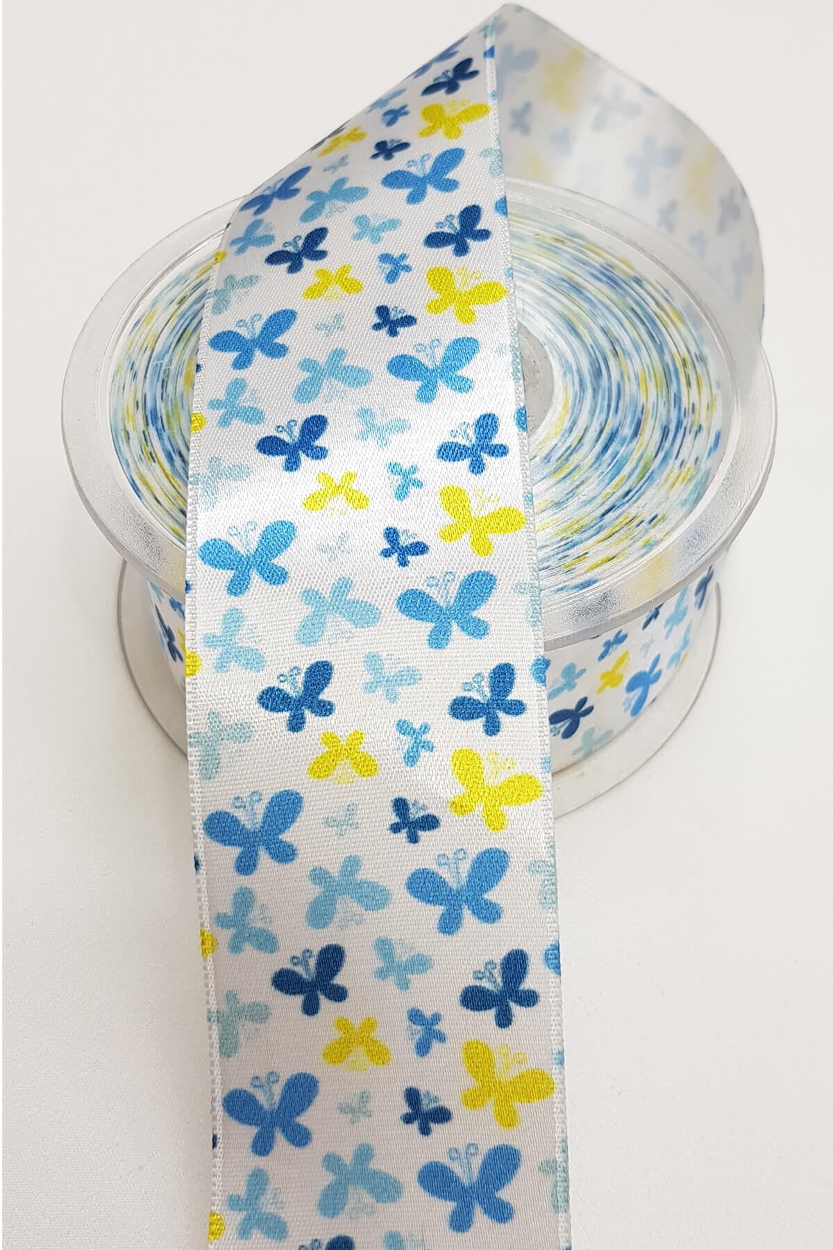 Blue Butterfly Printed Satin Ribbon 4Cm