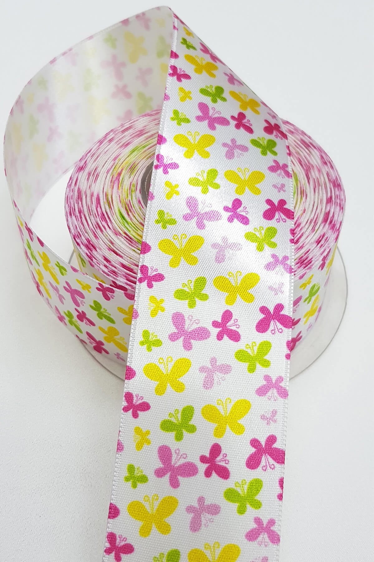 Pink Butterfly Printed Satin Ribbon 4Cm