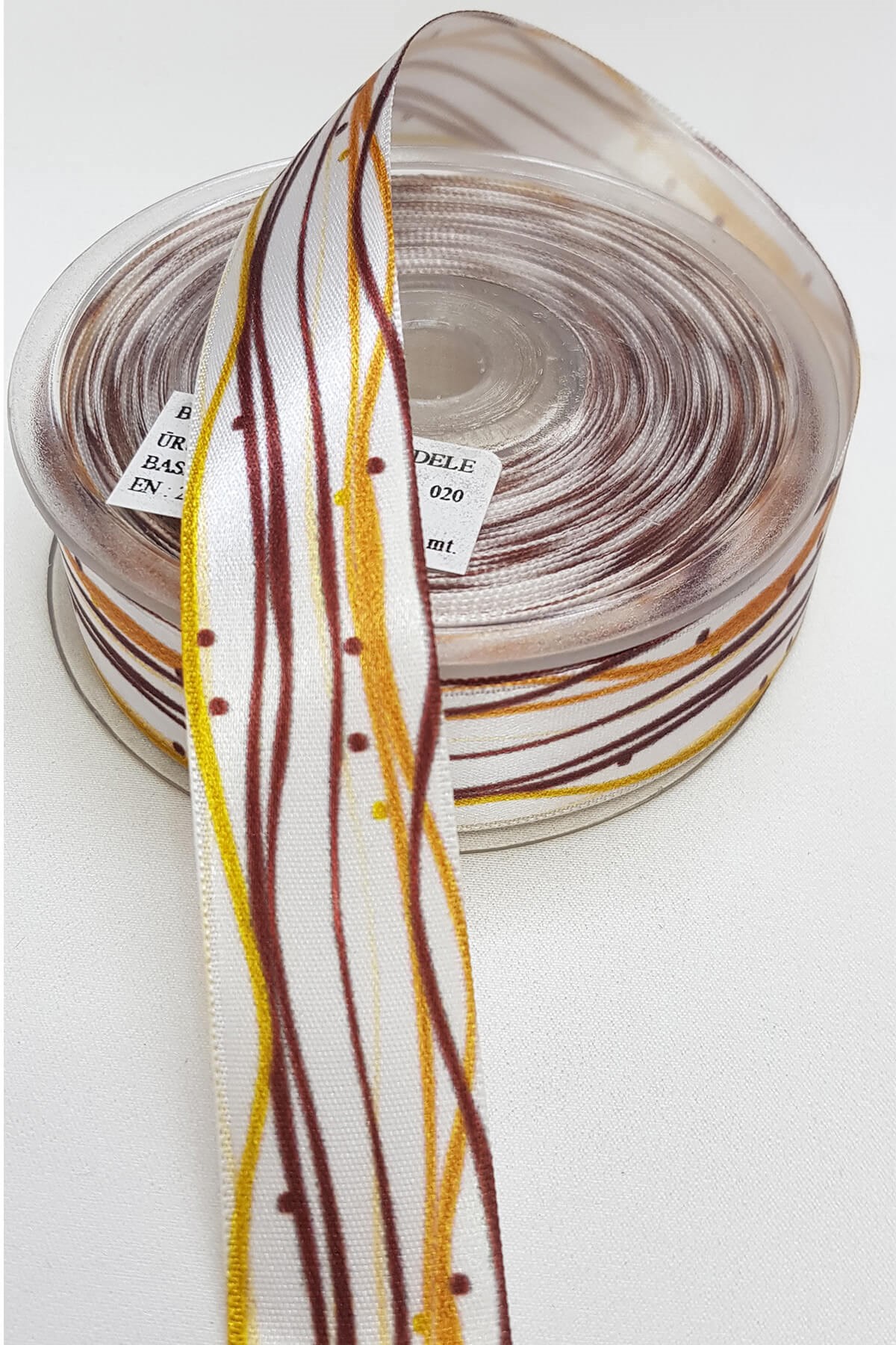 Coffee Line Printed Satin Ribbon 2,5Cm