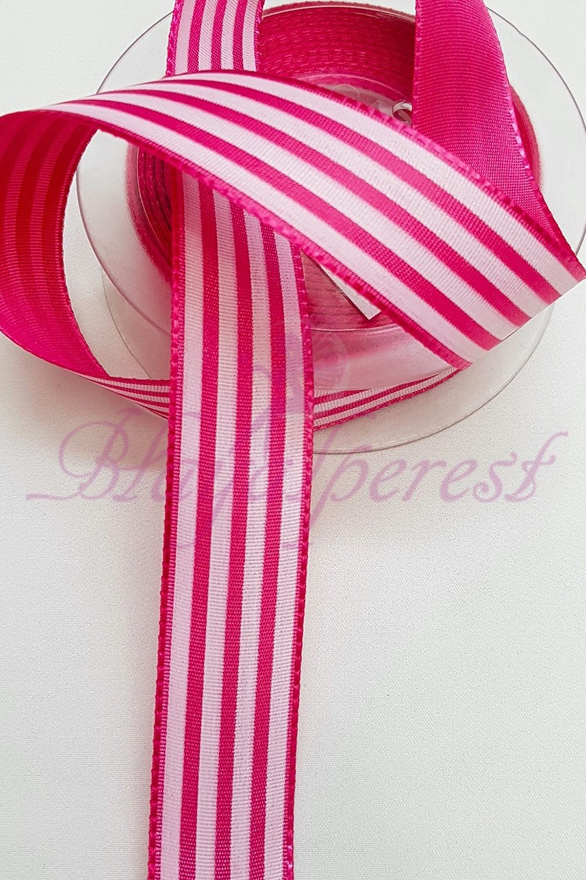Fuchsia Line Printed Taffeta Ribbon 2,5Cm