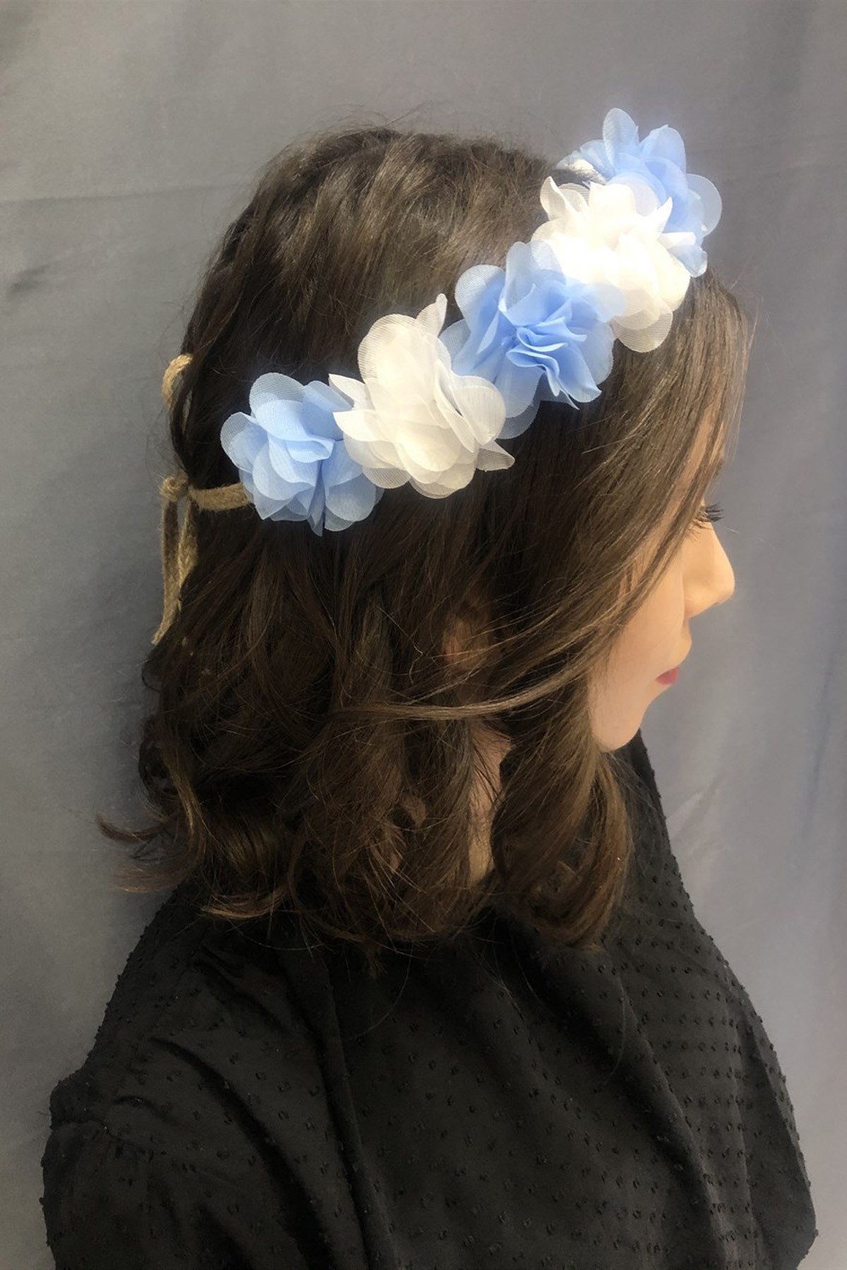 Bebe Mavi-Beyaz Lazer Çiçekli Taç