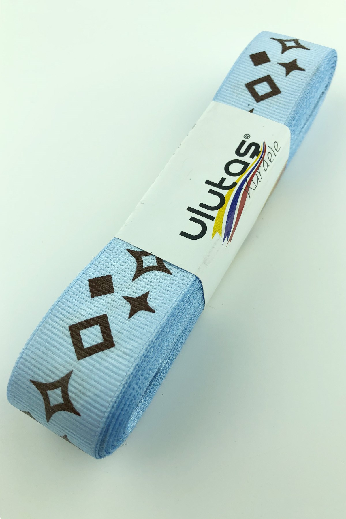 Bebe Mavi Kare Baskılı Grogren Kurdele 2,5 cm