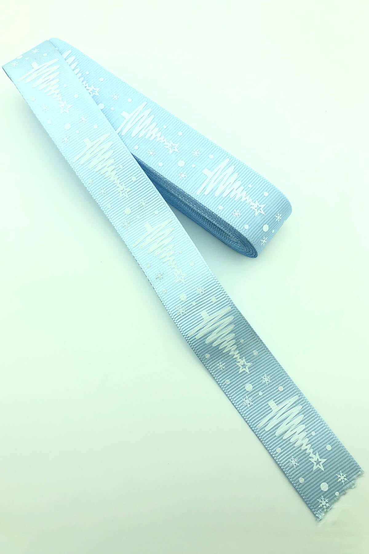 Bebe Blue Star Pine Tree Printed Christmas Ribbon 10 Mt
