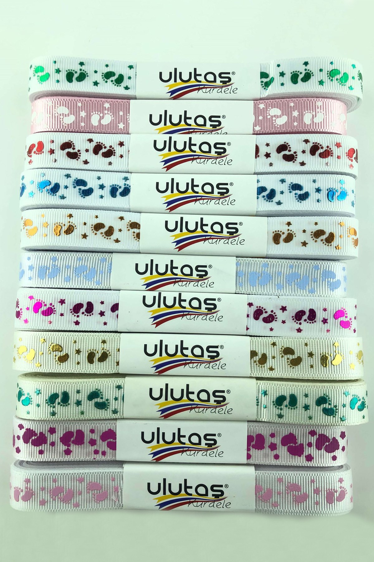 Bebek Ayağı Figür Baskılı Grogren Kurdele