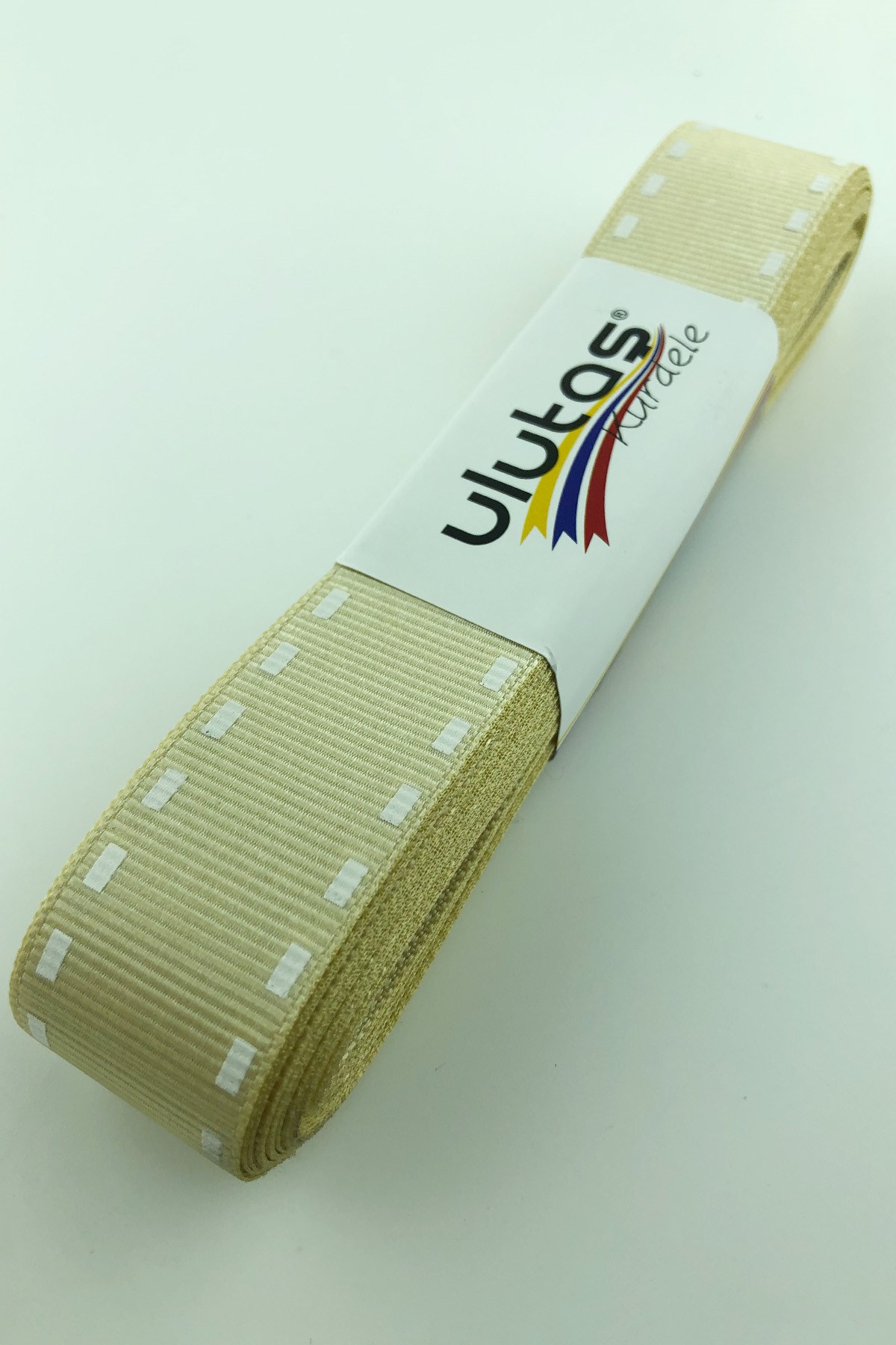 Bej Şerit Baskılı Grogren Kurdele 2,5 cm