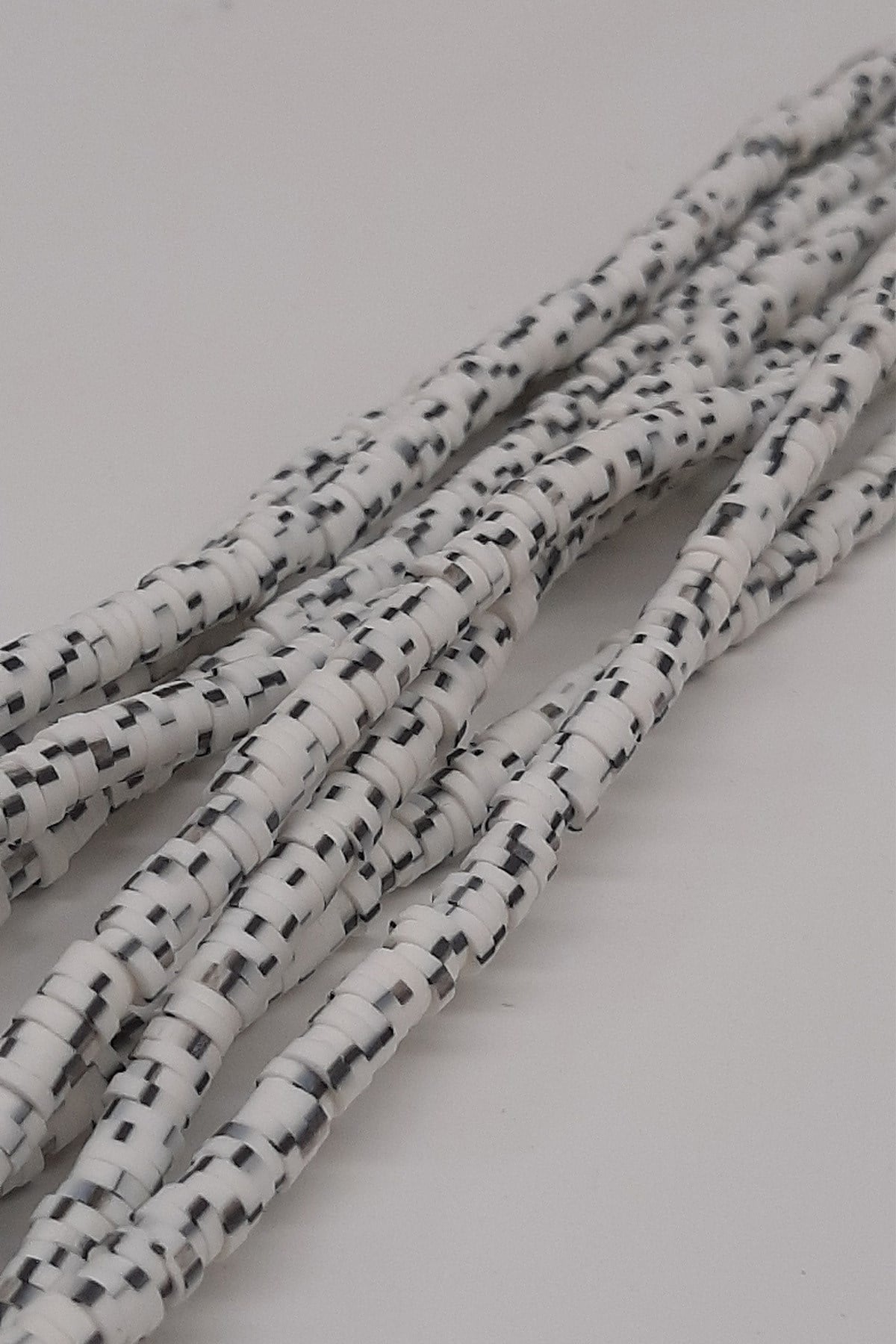 White Patterned Fimo Dough Beads 4mm