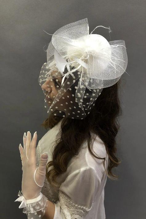 Beyaz Eldiven- Puantiyeli Vualet Nikah Şapkası