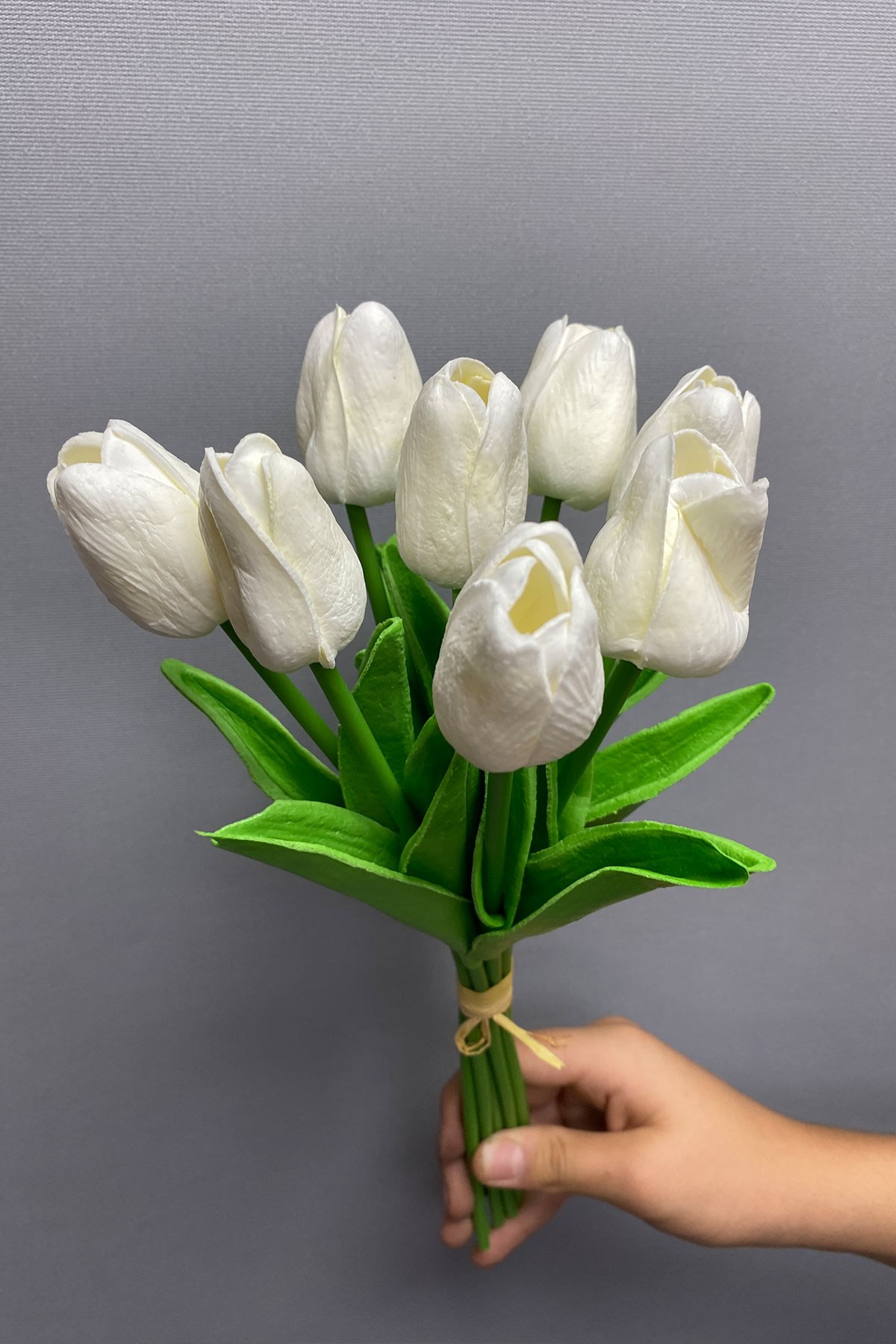 Beyaz Gerçek Görünümlü Yapay Islak Lale Çiçeği 8 Adet | Hayalperest