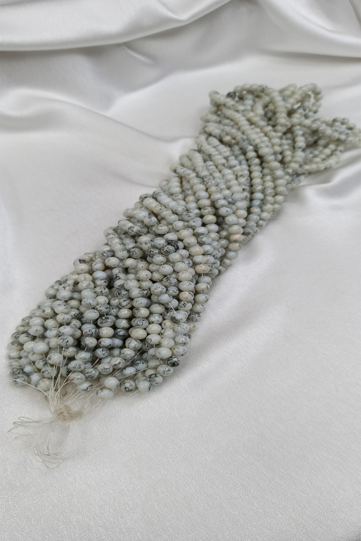 White Gray Patterned String Glass Beads 8 mm