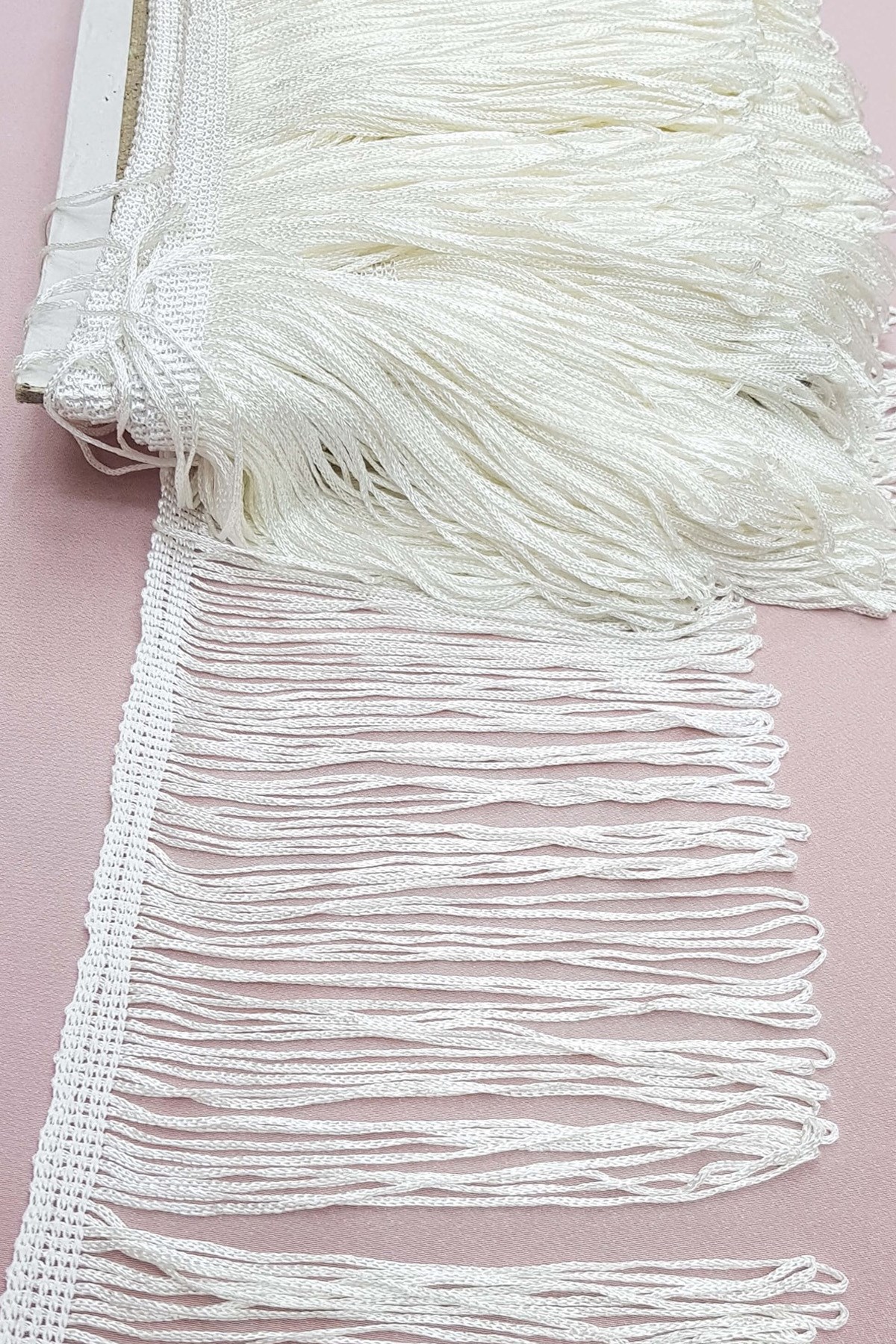 Beyaz İthal Şerit Püskül 15 cm ( 1 mt )