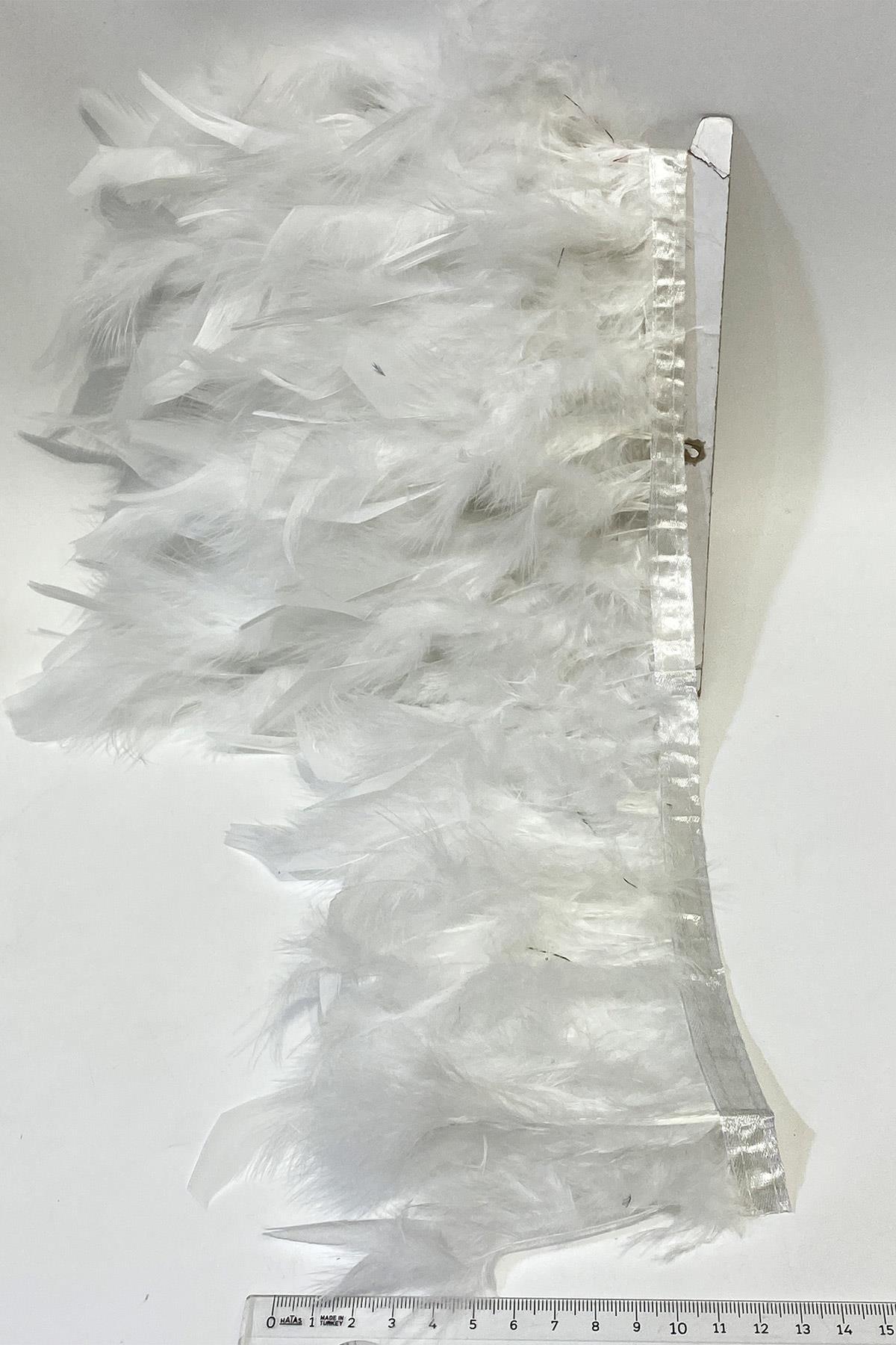 Beyaz Kaz Tüyü Otriş Biyeli Şerit Tüy