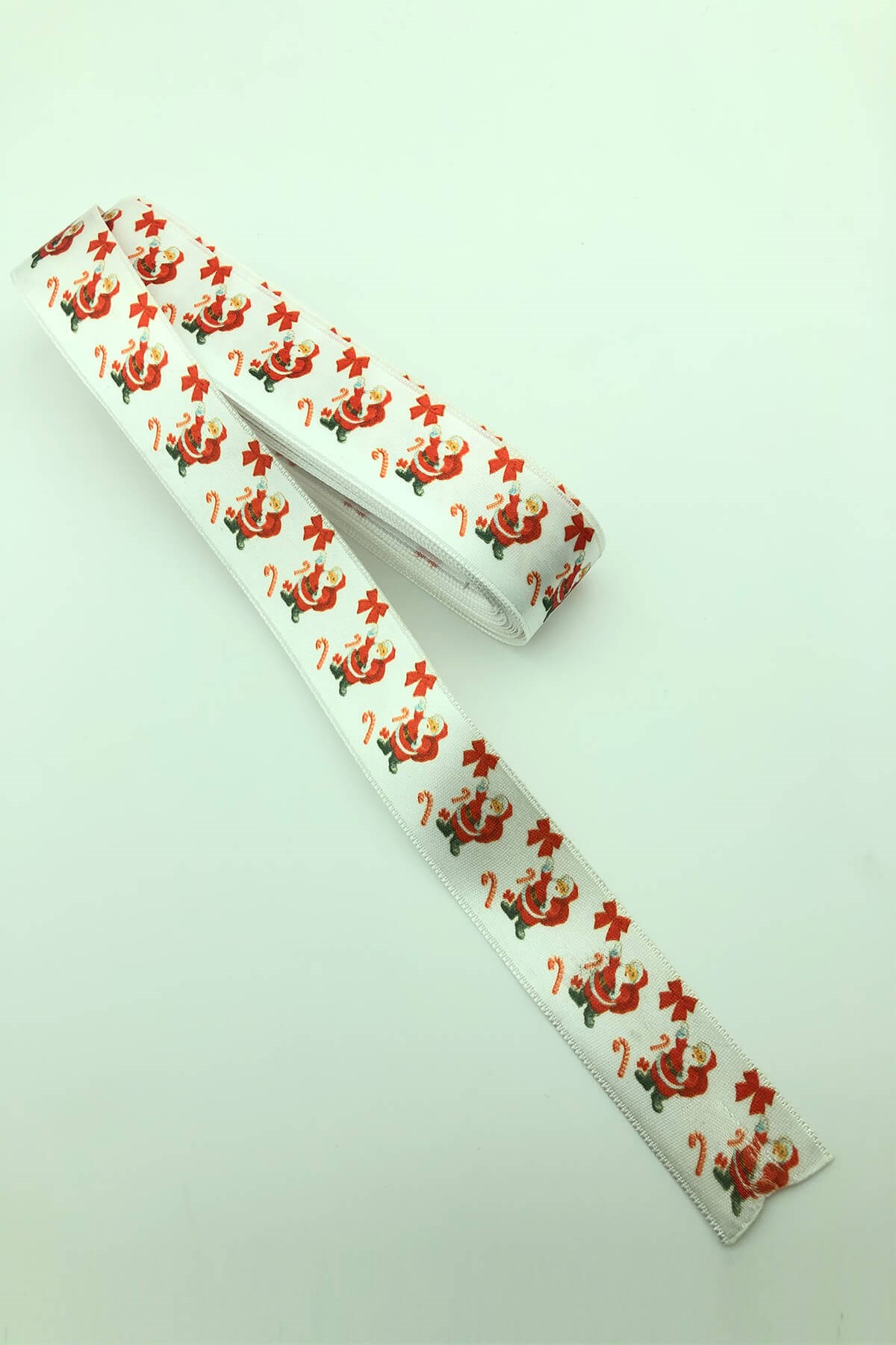 Beyaz Noel Baba Baskılı Yılbaşı Saten Kurdelesi 10 Mt