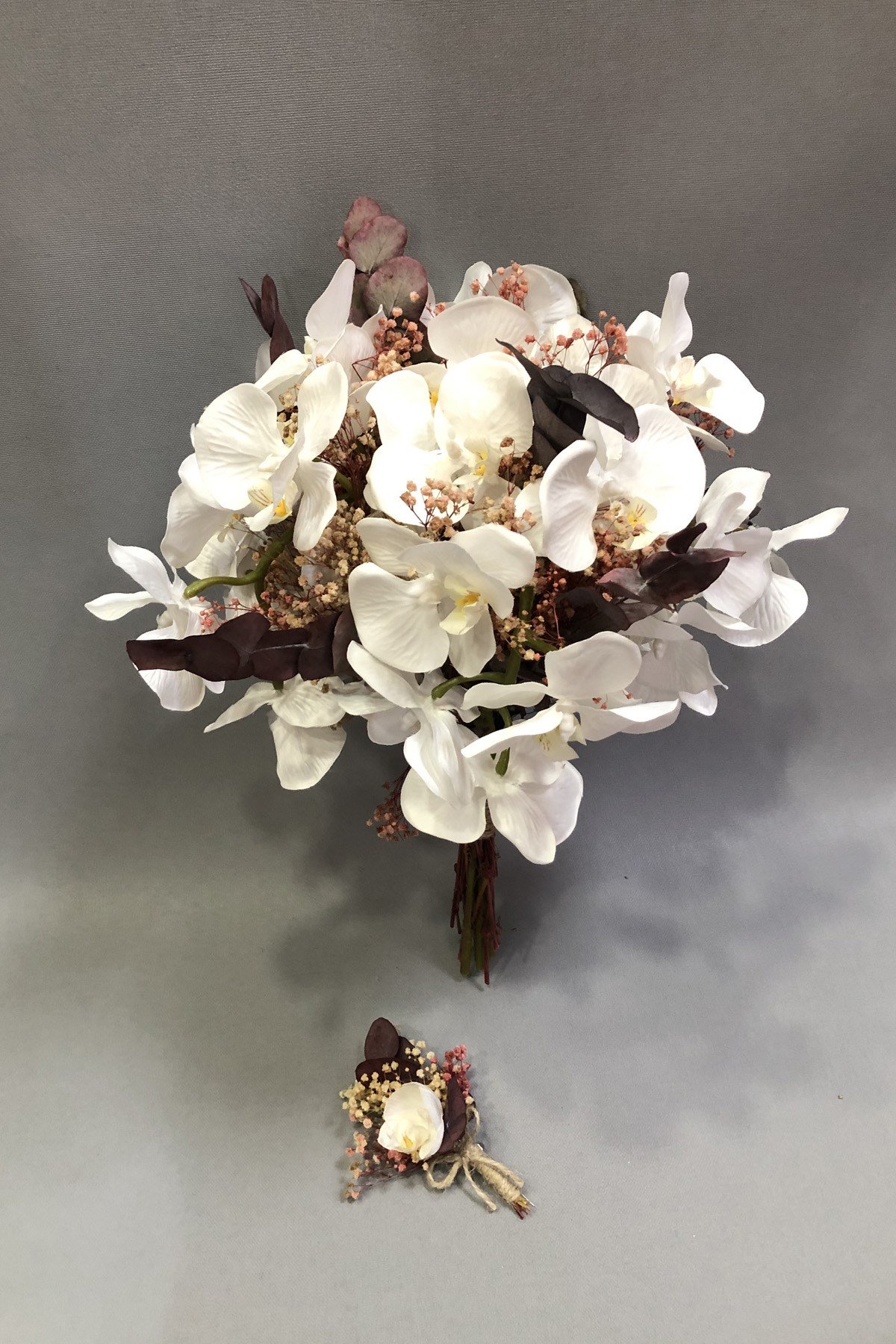 Bridal Bouquet with White Eucalyptus and Powder Gypsum