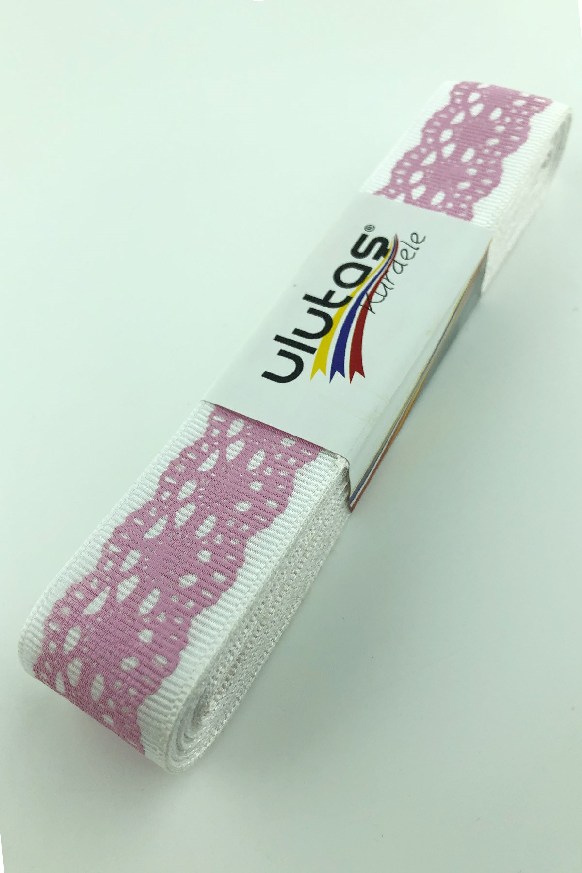 Beyaz Pembe Dantel Baskılı Grogren Kurdele 2,5 cm