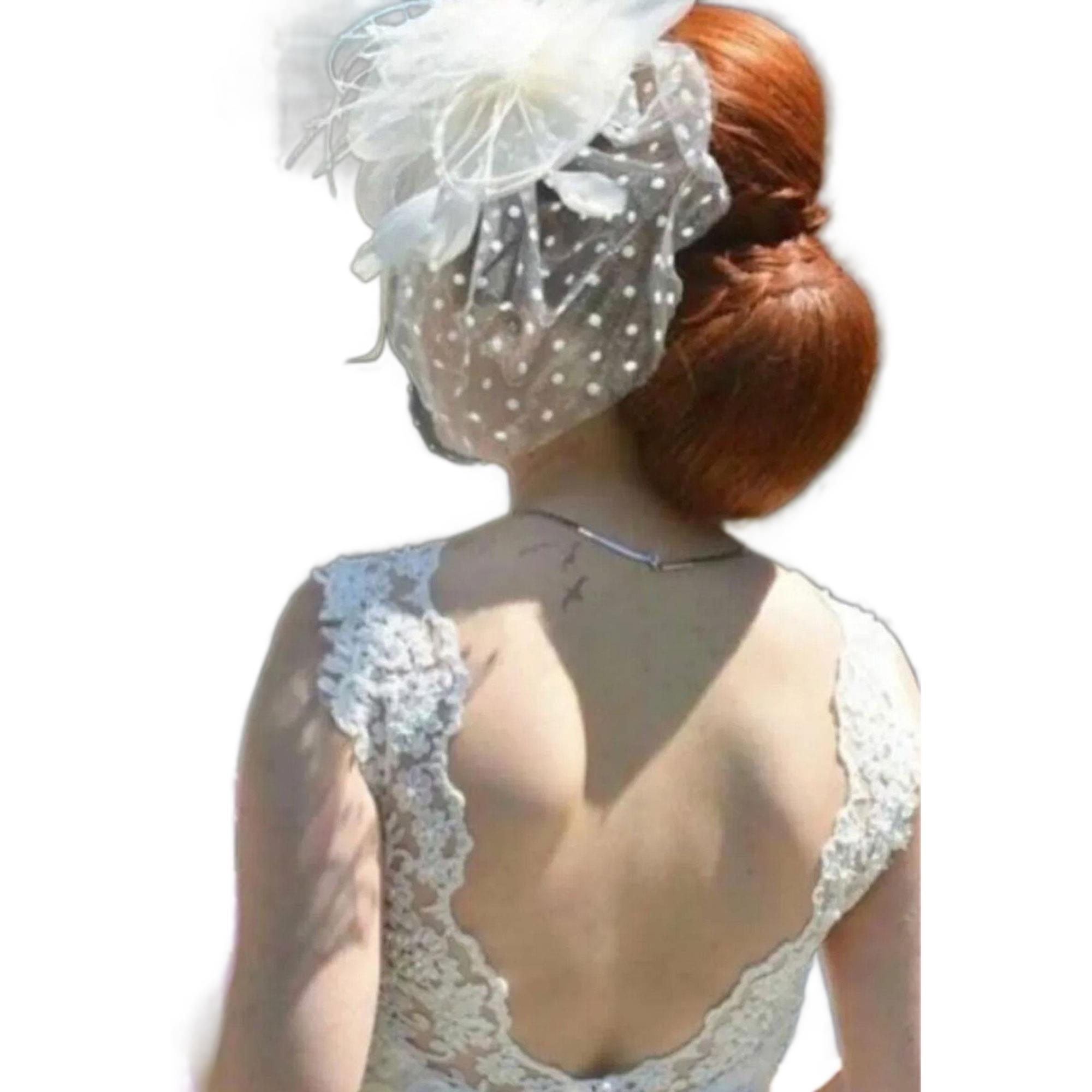 Beyaz Puantiyeli Gelin Kepi Nikah Şapkası Vualet