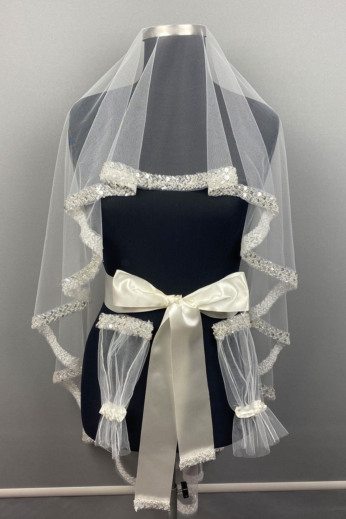 Beyaz Su Model İşlemeli Gelin Kına Duvağı Yüz Örtüsü