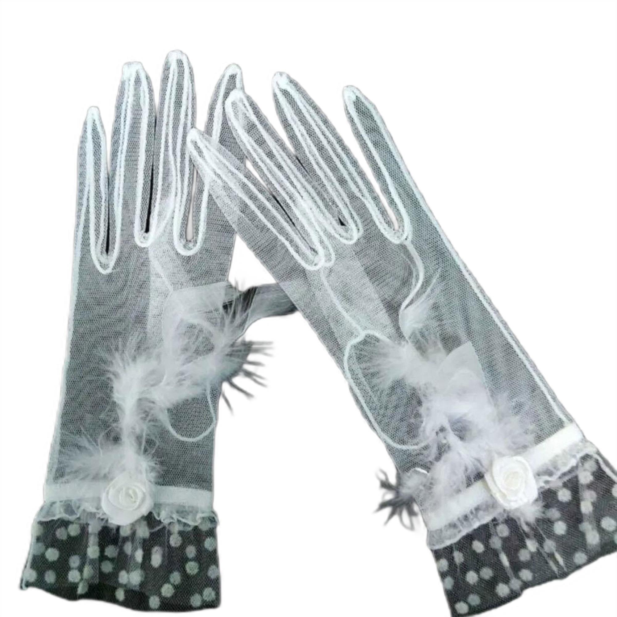 Beyaz Tüy DEtaylı Gelin Nikah Eldiveni