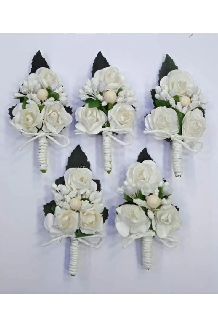 Beyaz Yaka Çiçeği ( 5 Li Paket ) Damat Yaka Çiçeği-sağdıç Yaka Çiçeği- Damat Ve Arkadaşları Çiçeği