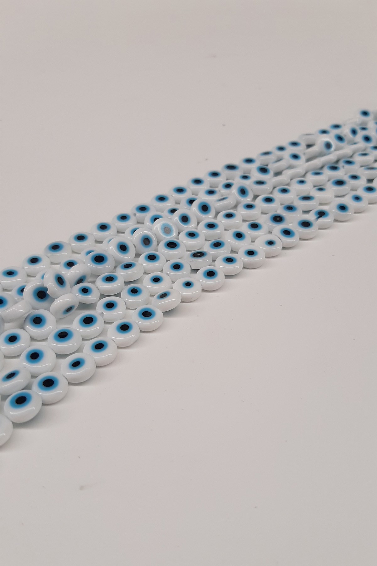 White and Blue Flat Glass Evil Eye Beads