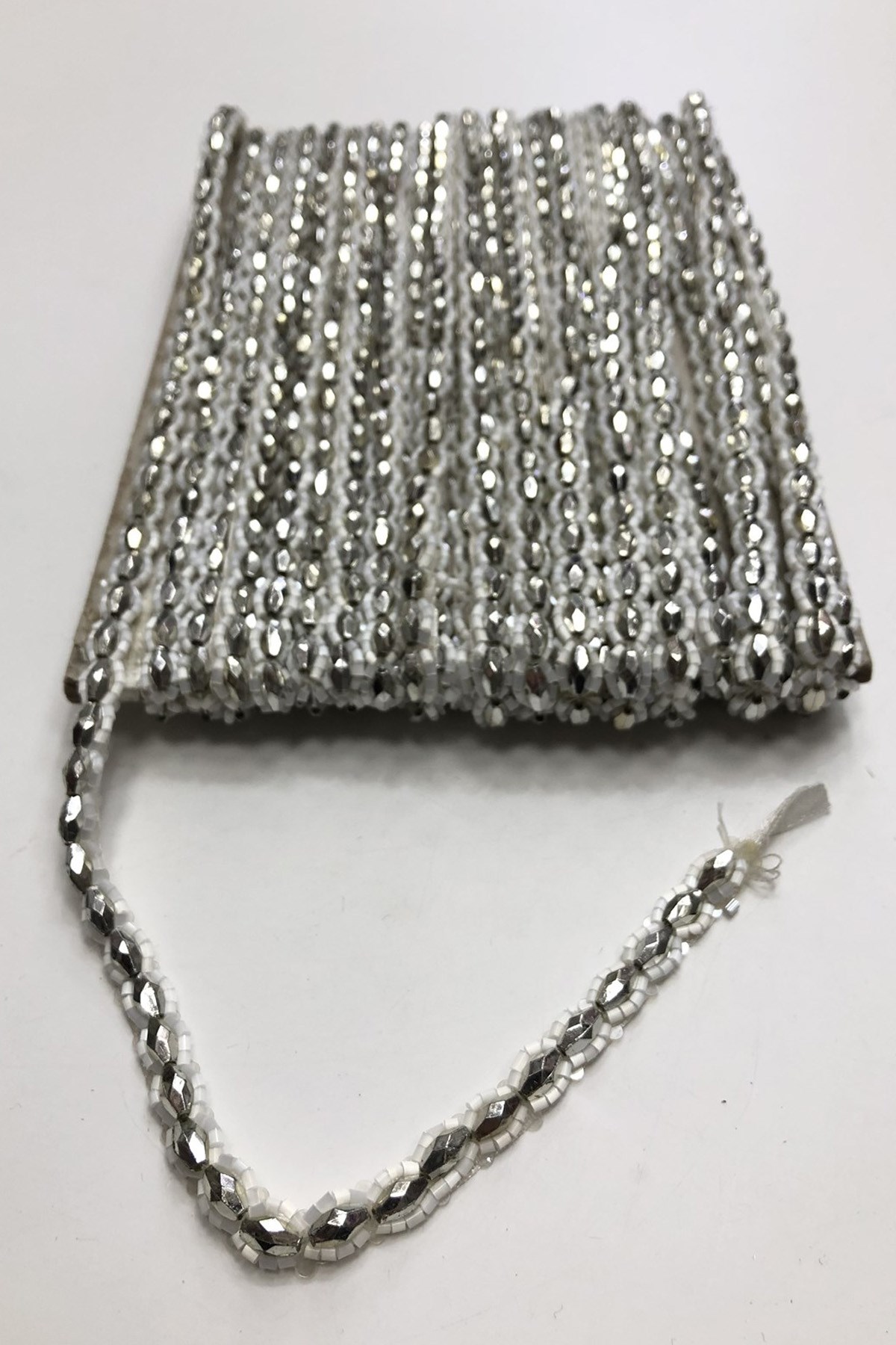 Silver Bead Embroidered Ribbon 1 cm