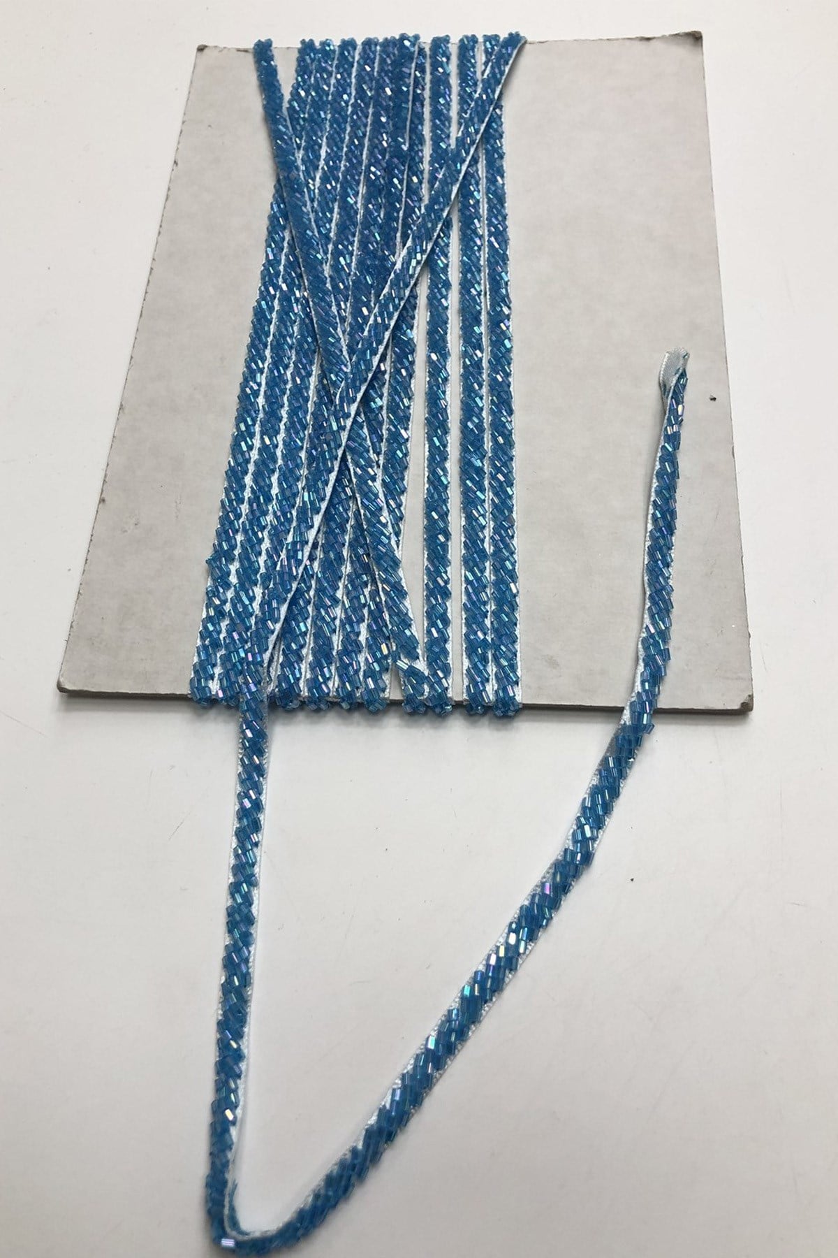 Steel Blue Bead Embroidered Ribbon 1 cm