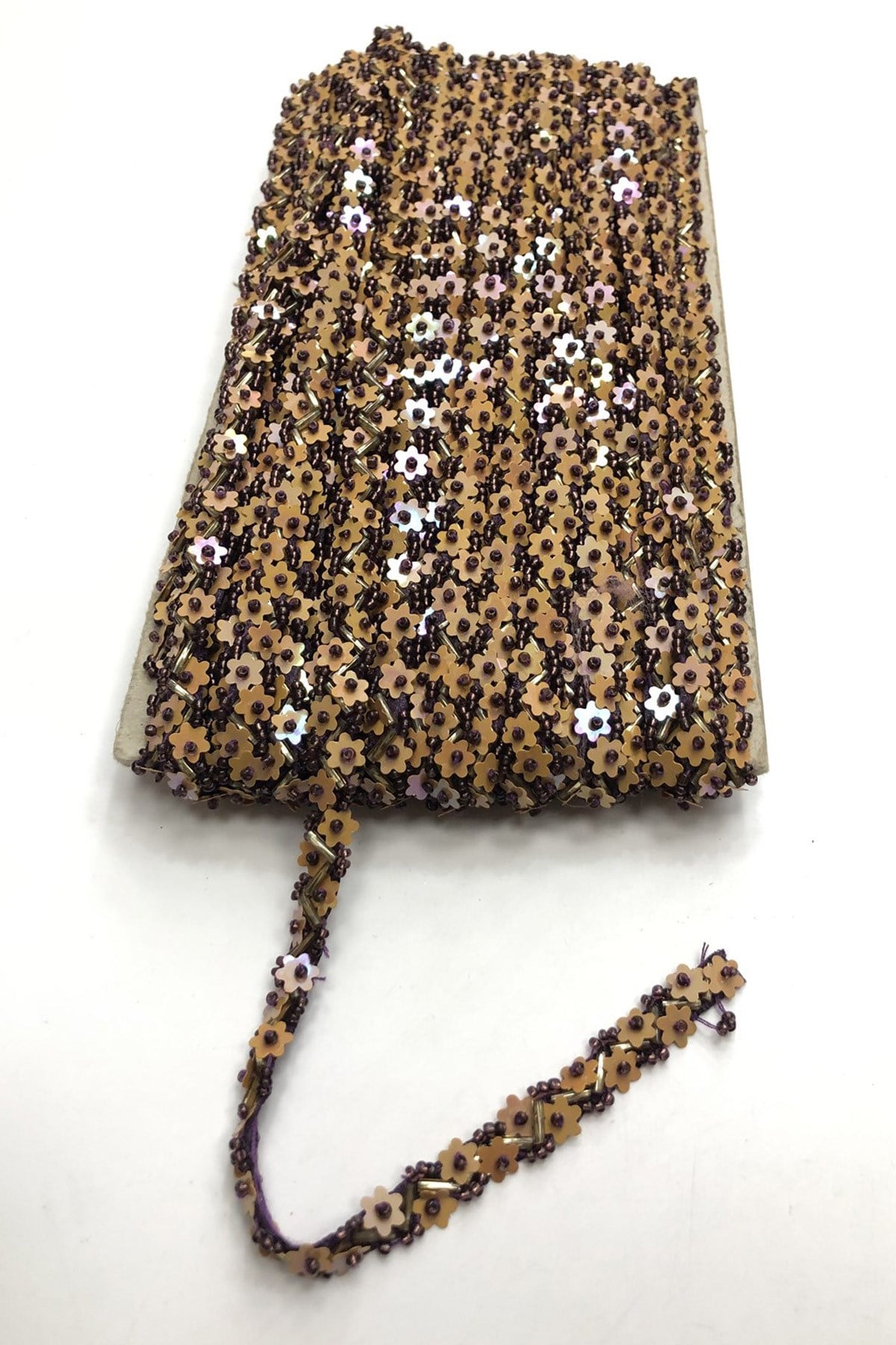 Bronze Color Flower Bead Embroidered Ribbon 1 cm