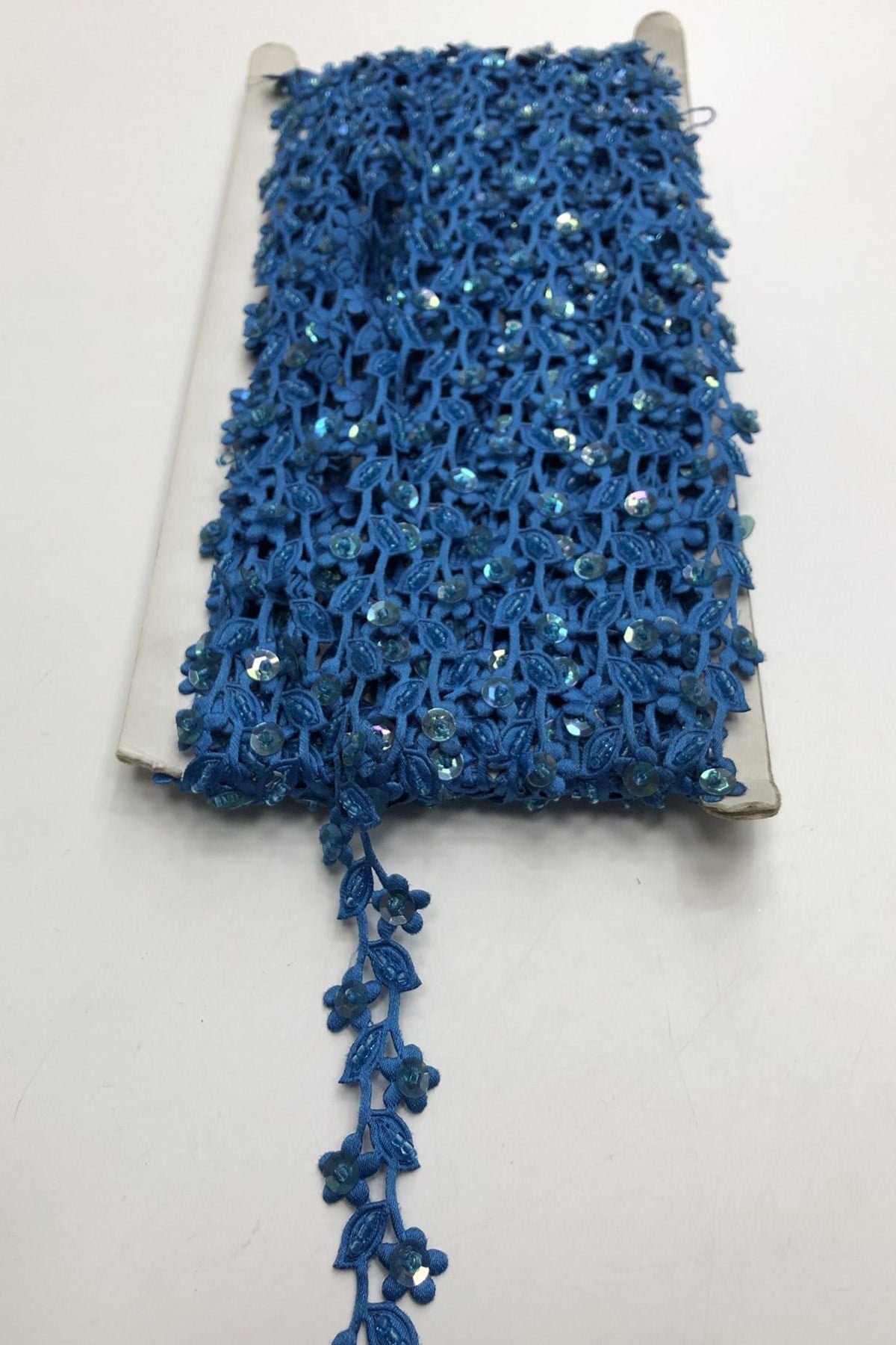 Blue Flower Bead Embroidered Ribbon 1 cm