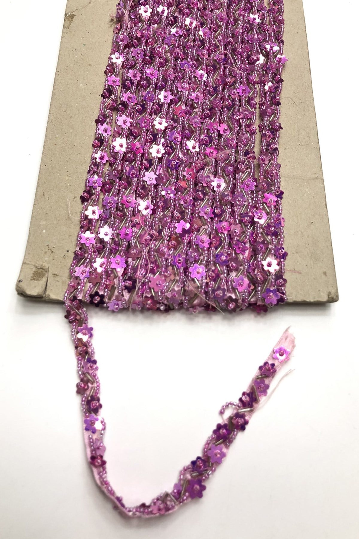 Orchid Color Bead Embroidered Ribbon 1 cm