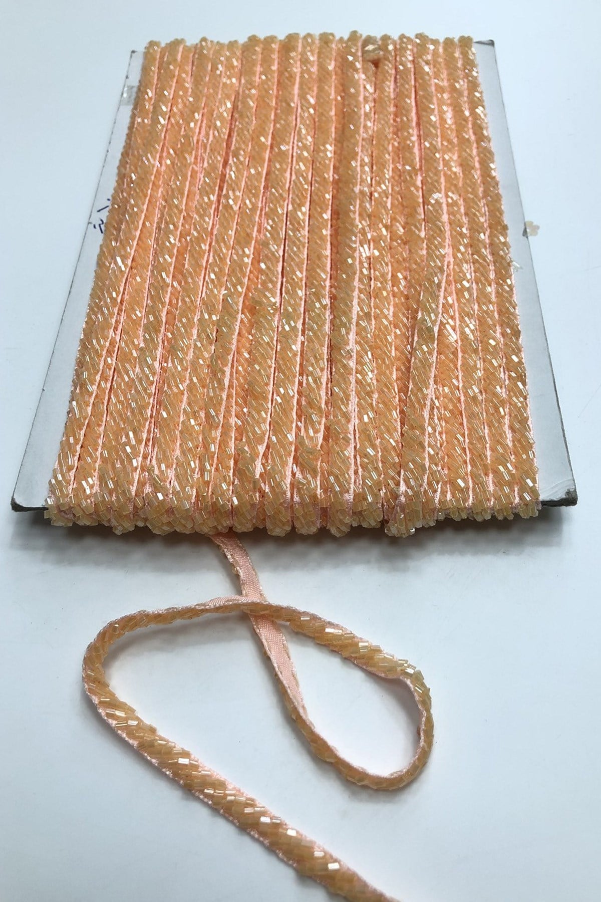 Apricot Color Bead Embroidered Ribbon 1 cm