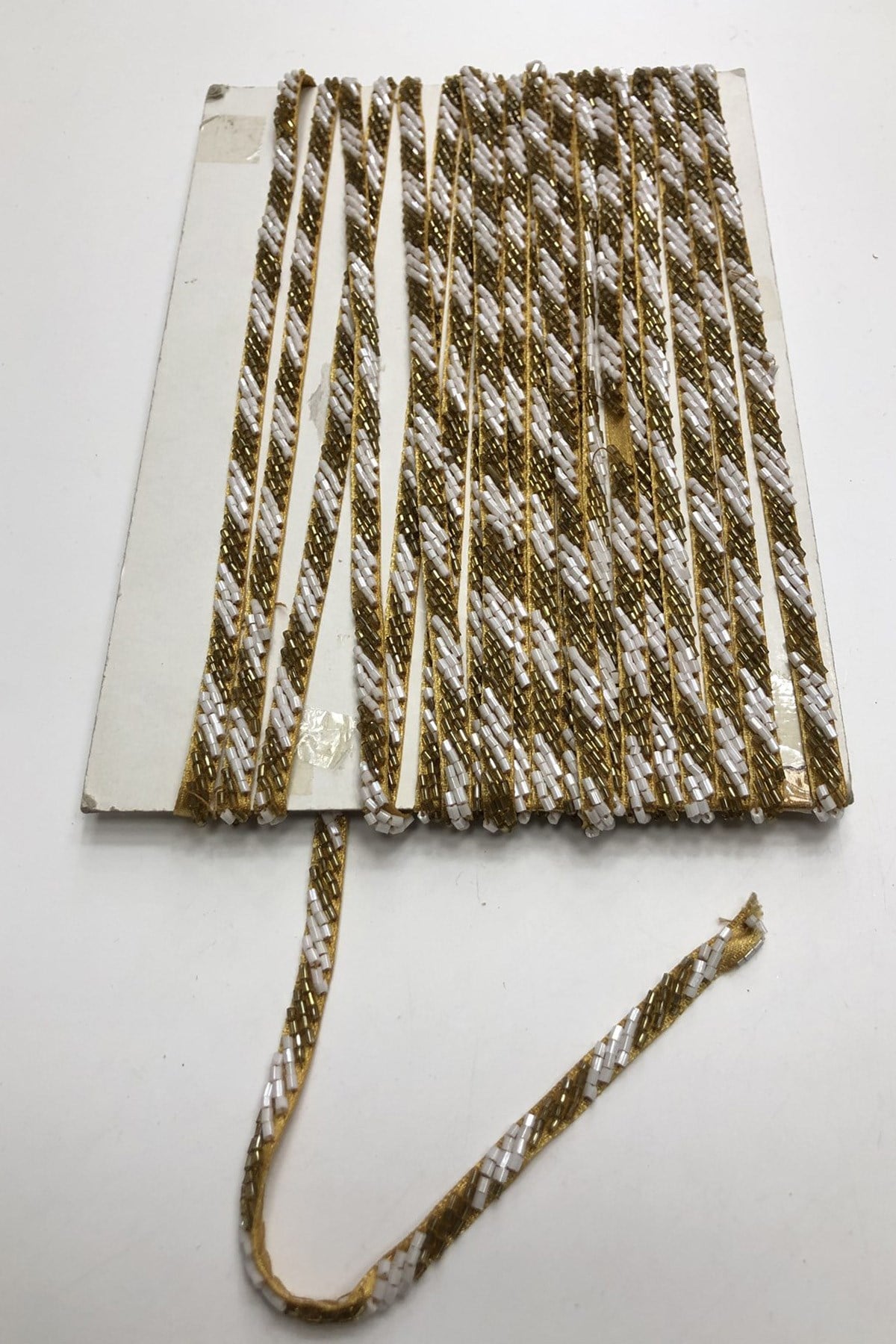 White Gold Yellow Bead Embroidered Ribbon 1 cm