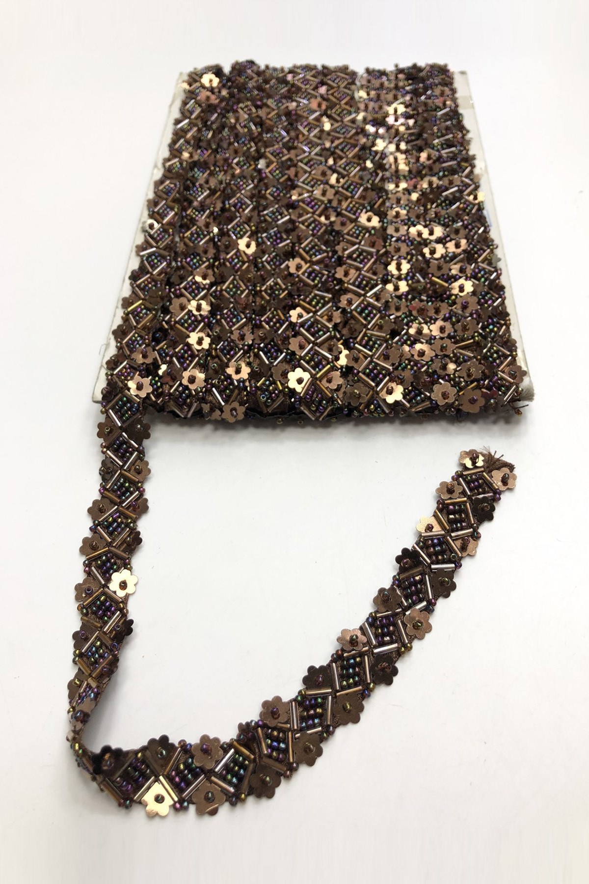 Cinnamon Bead Embroidered Ribbon 2 cm