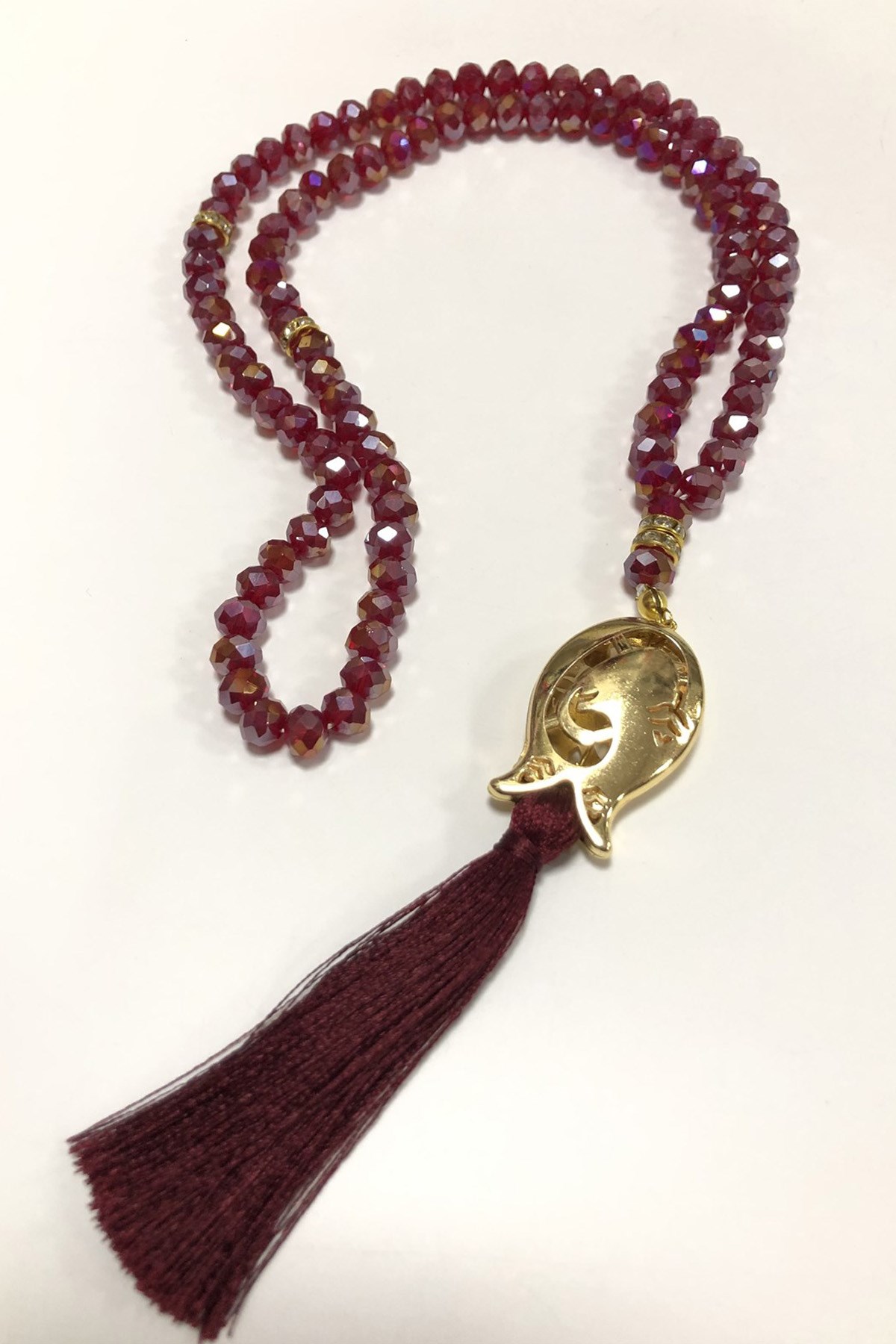 Bordo Kristal Boncuklu Tesbih 99 lu