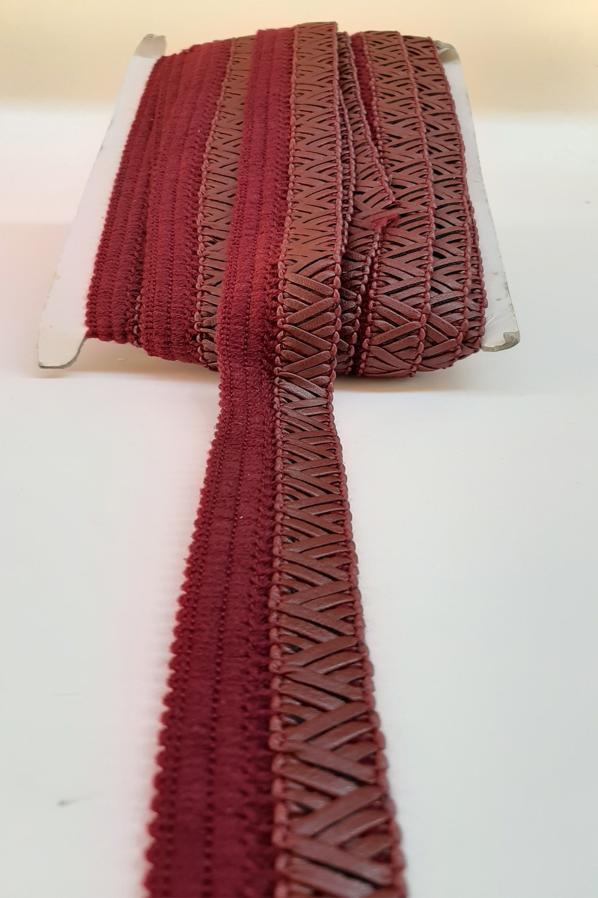 Bordo Örgülü Deri Şerit 1,5 Cm