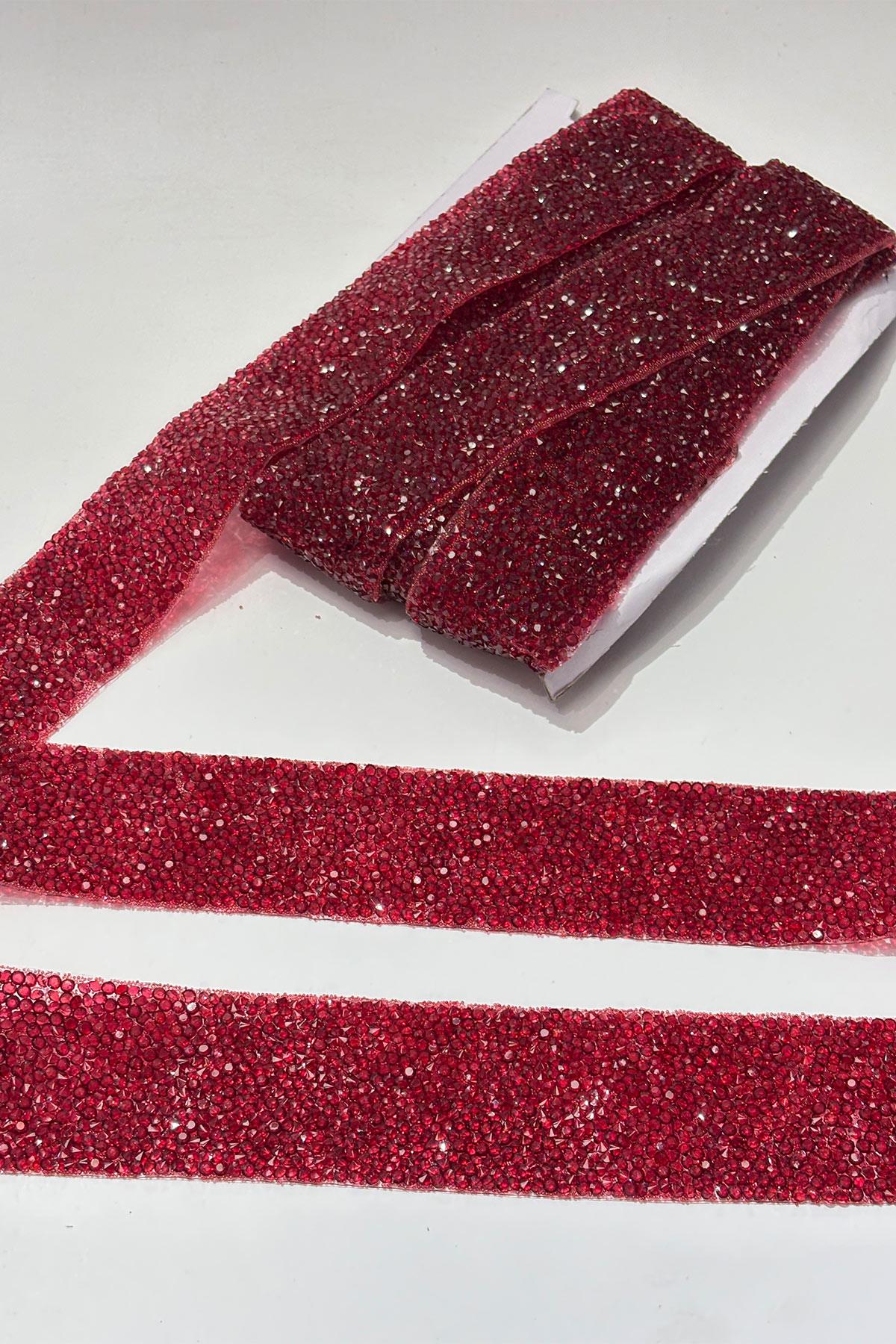 Bordo Ütüyle Yapışan Şerit Taş Boncuk 4 Cm